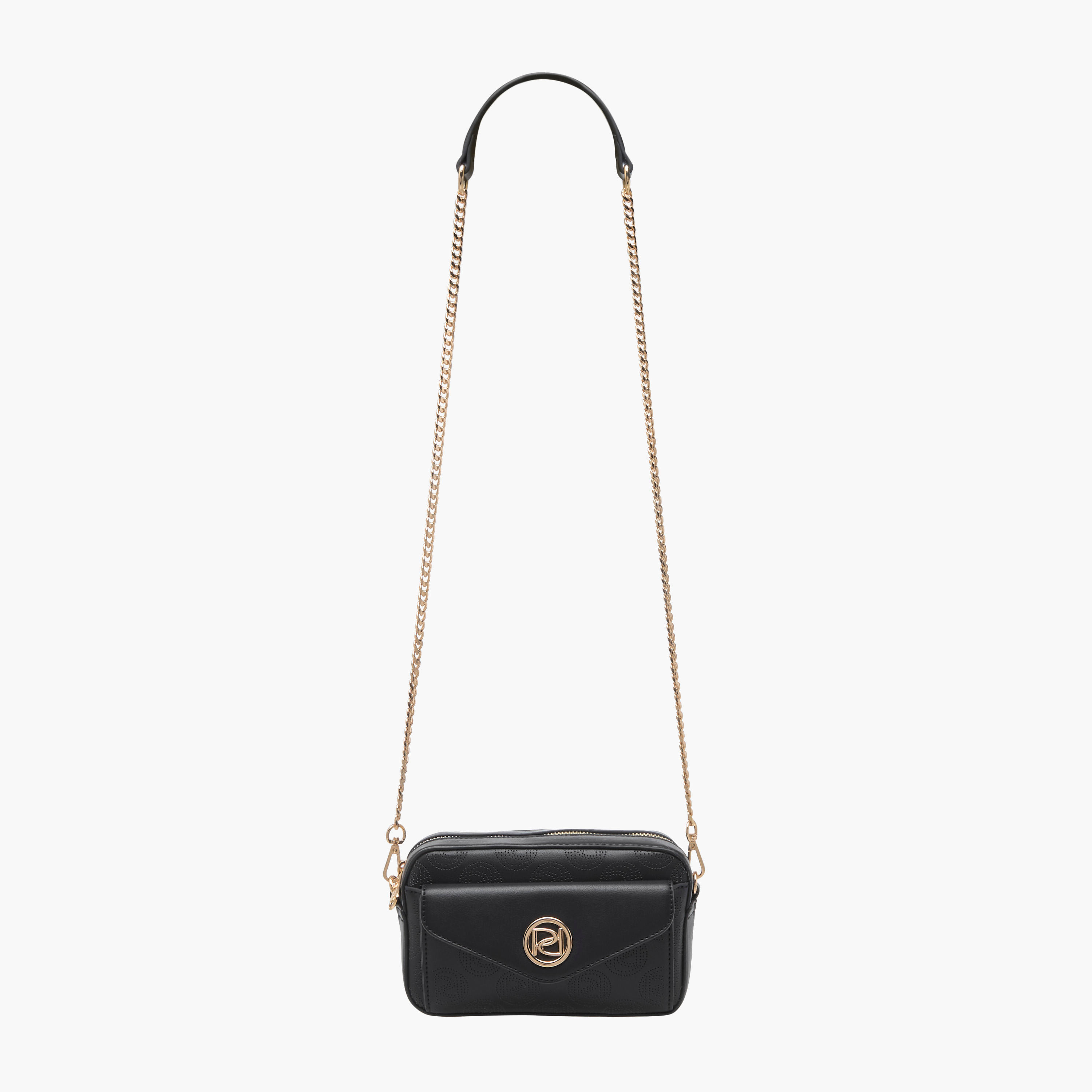 Paprika Monogram Detail Crossbody Bag with Detachable Chain Strap and Zip Closure-women-bagsandwallets-handbags-image-2