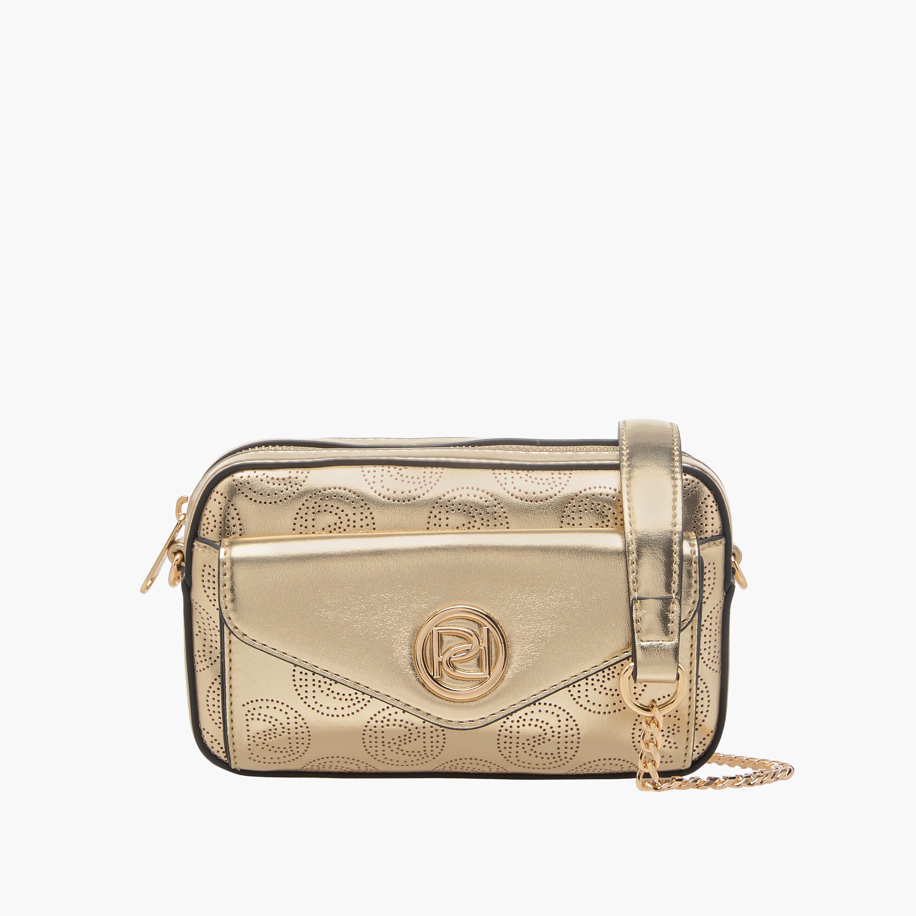 Paprika Monogram Detail Crossbody Bag with Detachable Chain Strap and Zip Closure-women-bagsandwallets-handbags-image-1