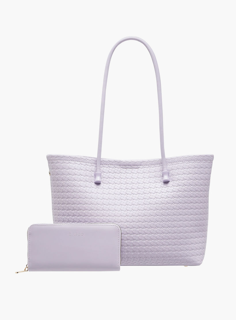 Bagco Textured Tote Bag and Zip Around Wallet Set-women-bagsandwallets-handbags-image-1