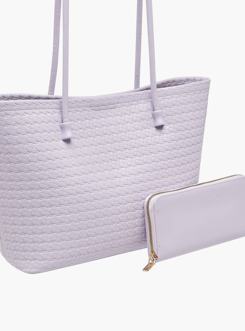 Bagco Textured Tote Bag and Zip Around Wallet Set-women-bagsandwallets-handbags-image-7