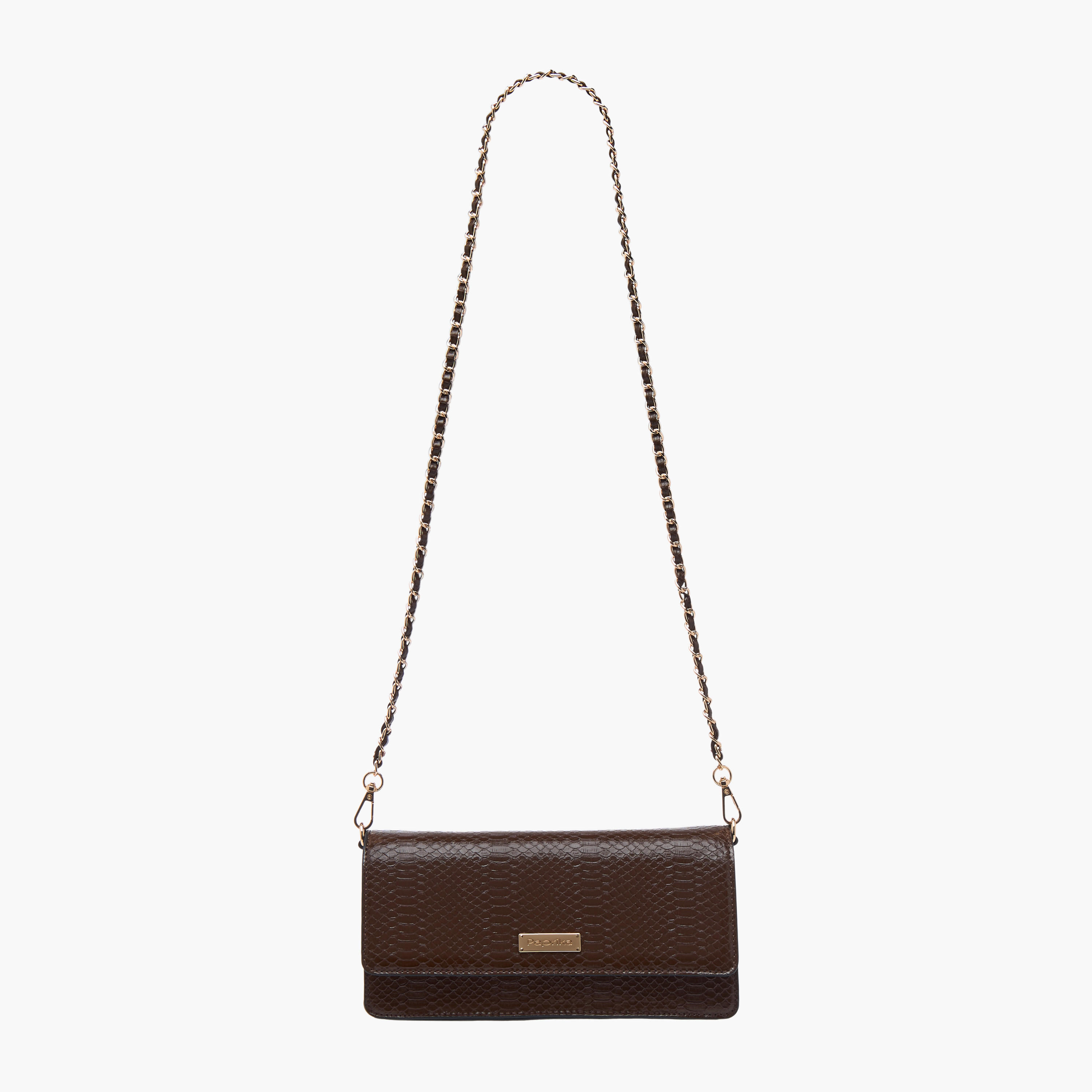Paprika Textured Crossbody Bag with Chain Strap and Flap Closure-women-bagsandwallets-handbags-image-2
