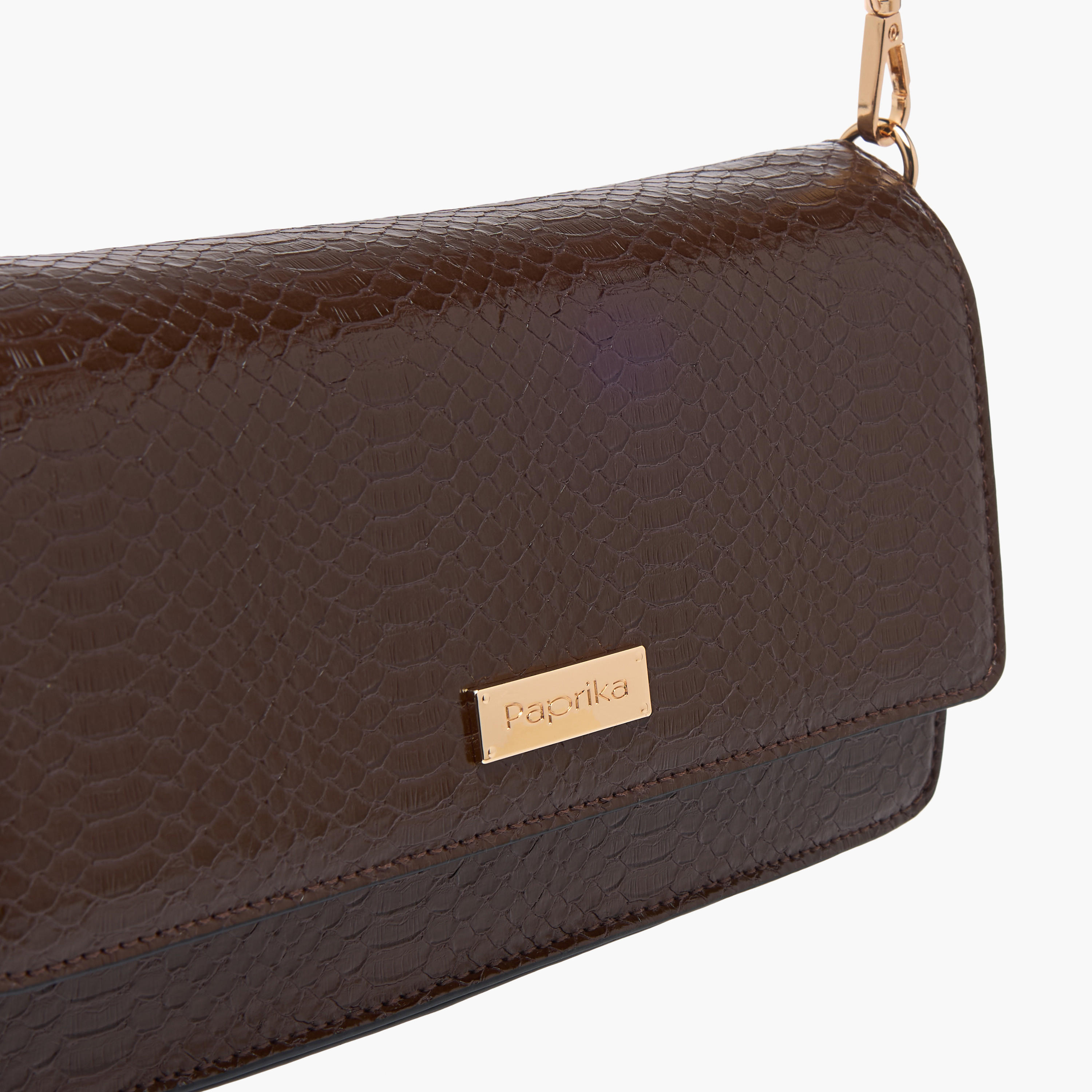 Paprika Textured Crossbody Bag with Chain Strap and Flap Closure-women-bagsandwallets-handbags-image-4