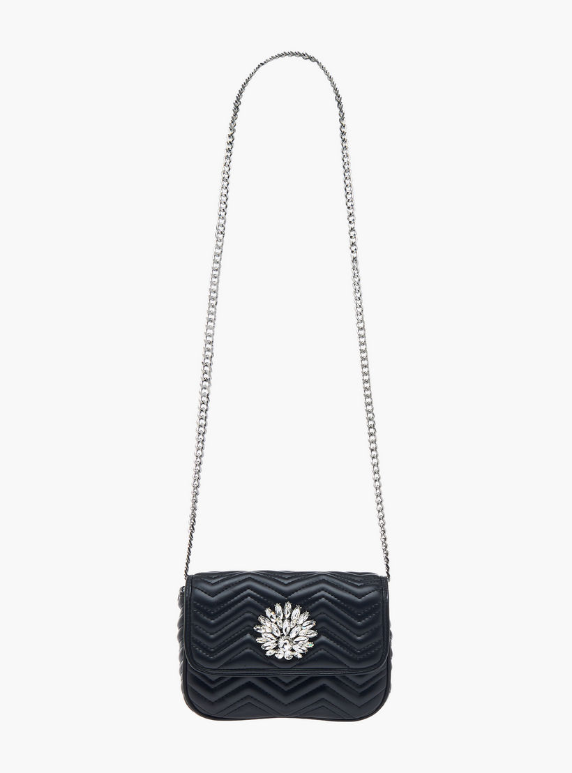Paprika Embellished Crossbody Bag with Chain Strap and Flap Closure-women-bagsandwallets-handbags-image-2