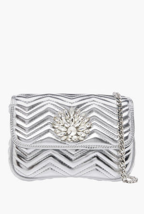 Paprika Embellished Crossbody Bag with Chain Strap and Flap Closure-women-image-1