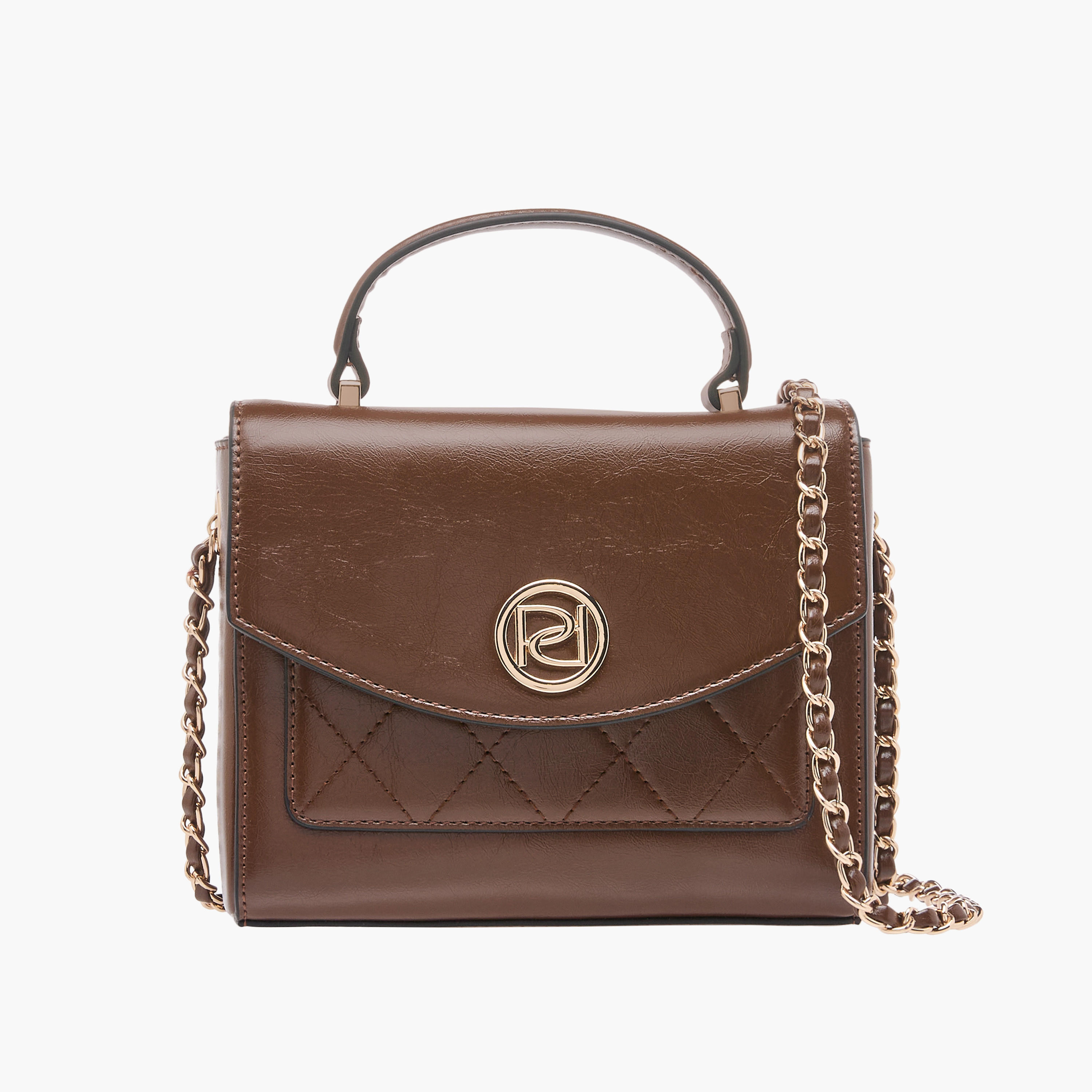Paprika Textured Satchel Bag with Top Handle and Chain Strap-women-bagsandwallets-handbags-image-1