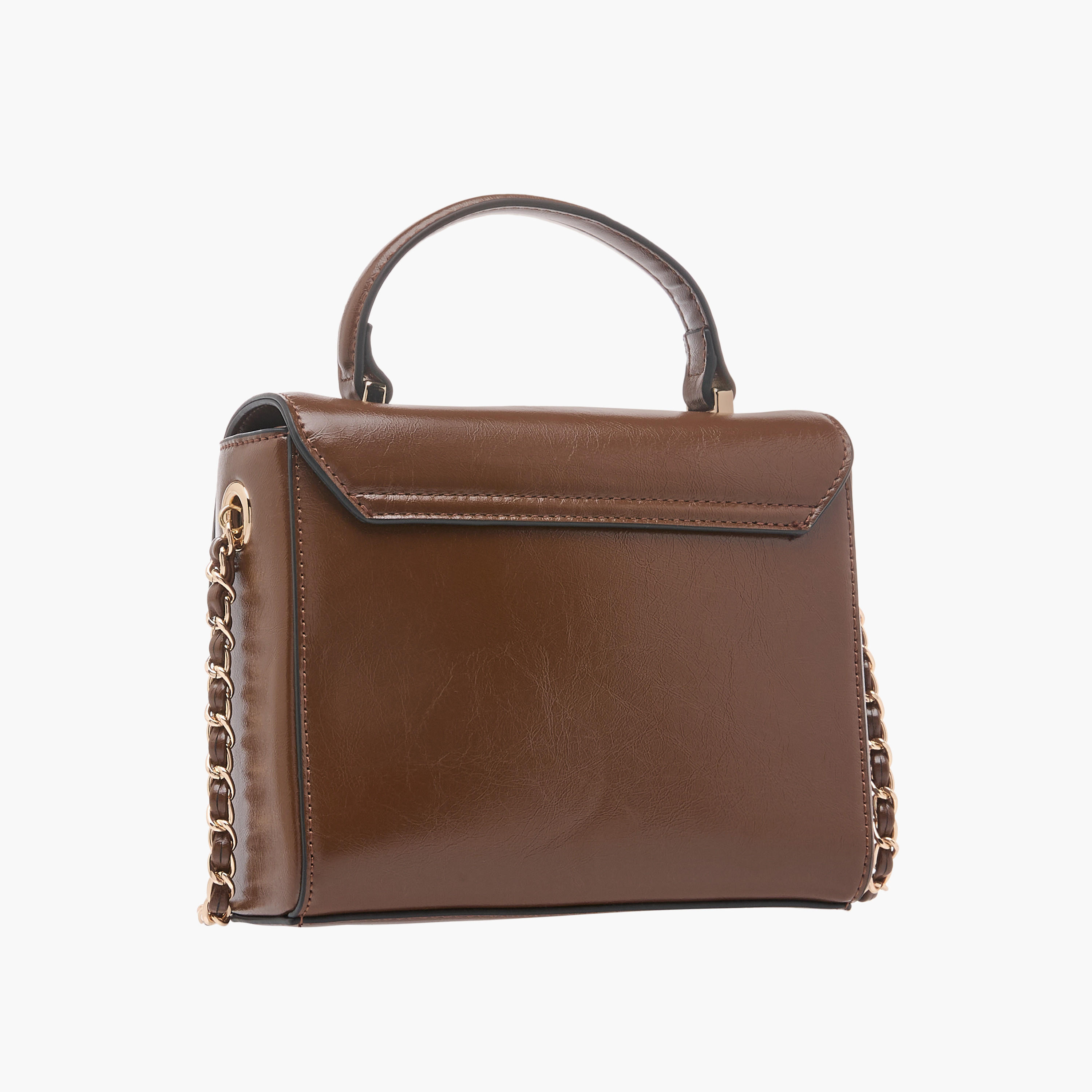 Paprika Textured Satchel Bag with Top Handle and Chain Strap-women-bagsandwallets-handbags-image-3