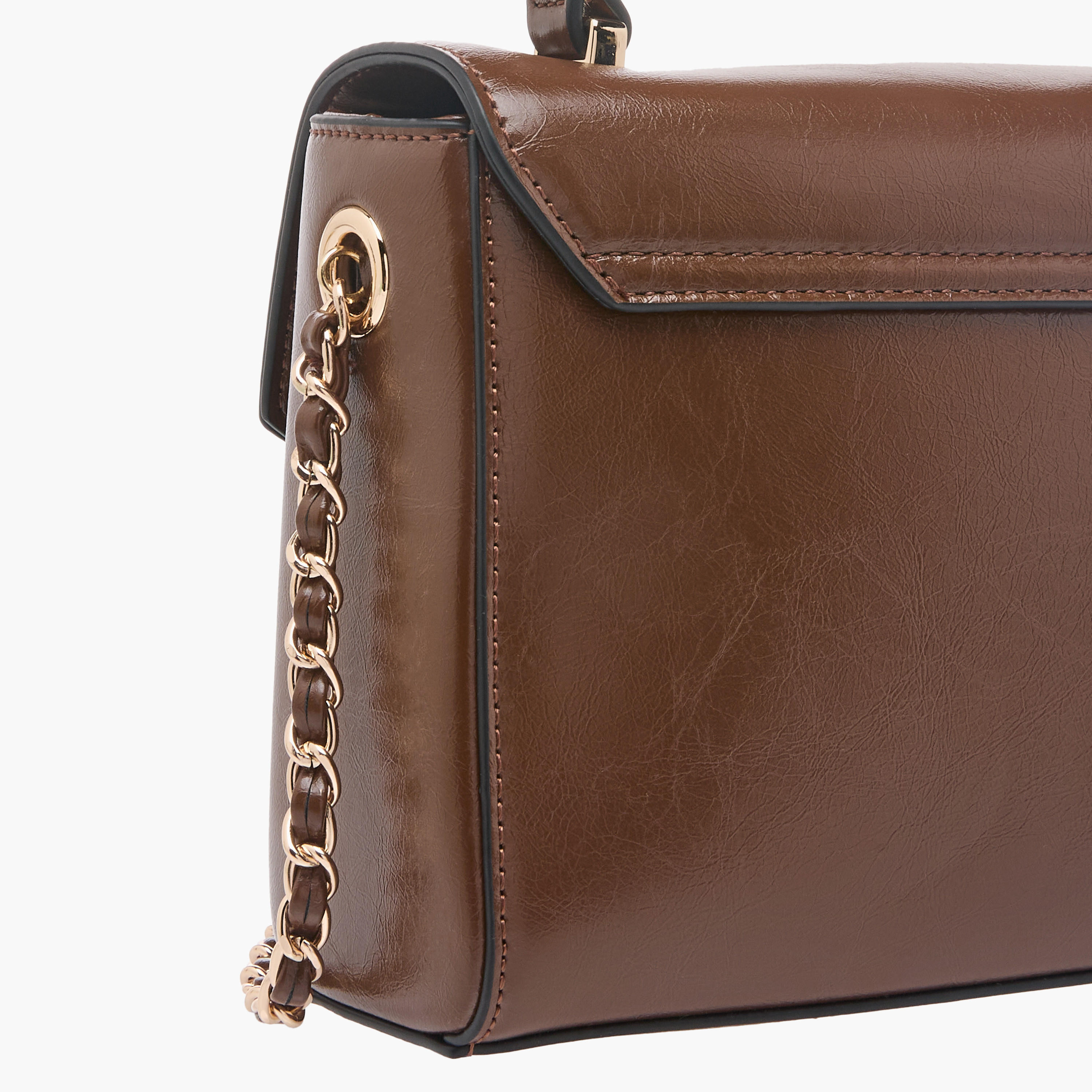 Paprika Textured Satchel Bag with Top Handle and Chain Strap-women-bagsandwallets-handbags-image-5