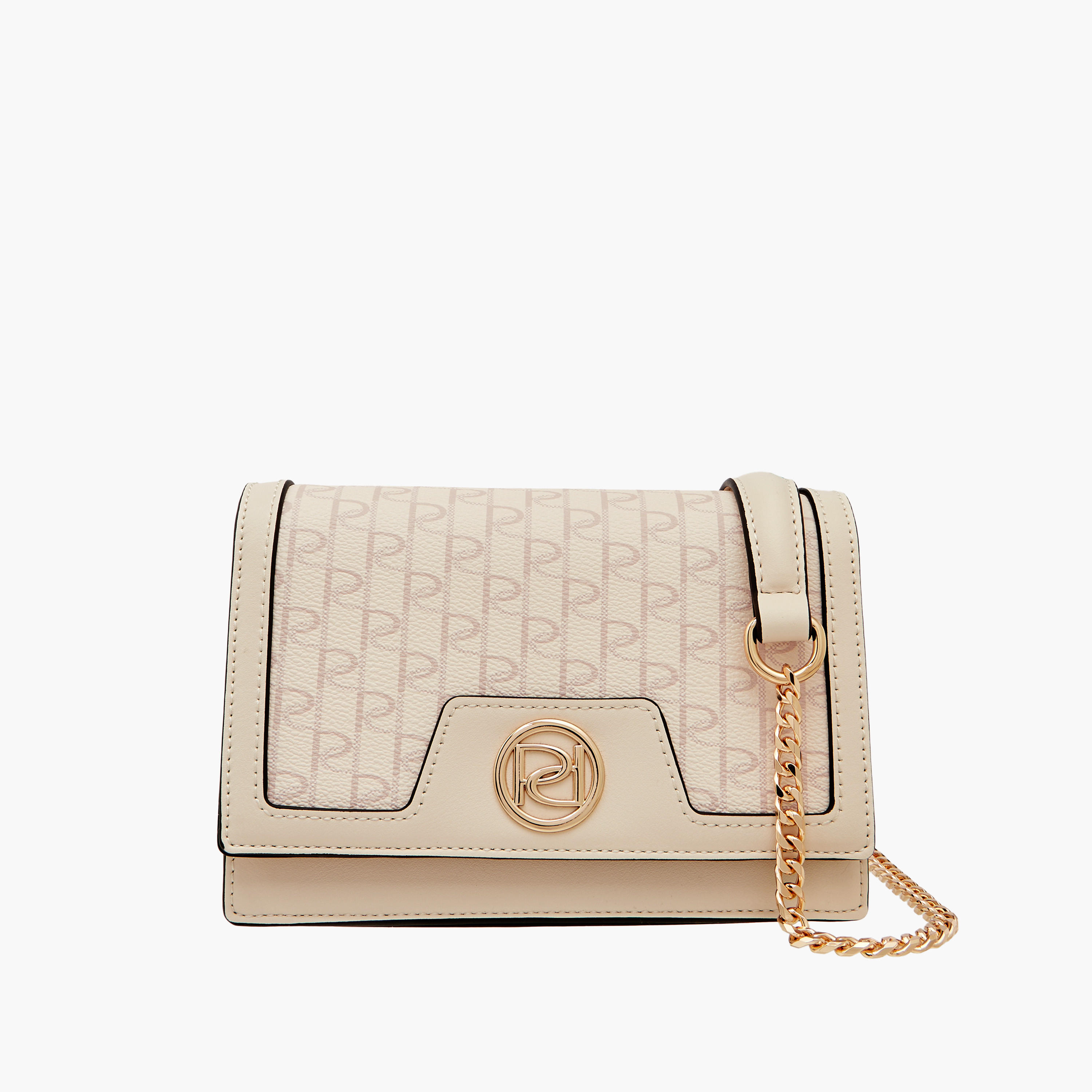 Paprika Monogram Print Crossbody Bag with Button Closure and Chain Strap-women-bagsandwallets-handbags-image-1