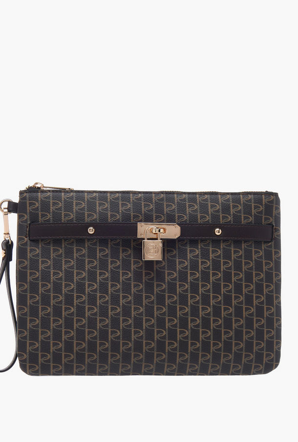 Paprika Monogram Print Clutch with Zip Closure and Wrist Loop-women-image-1