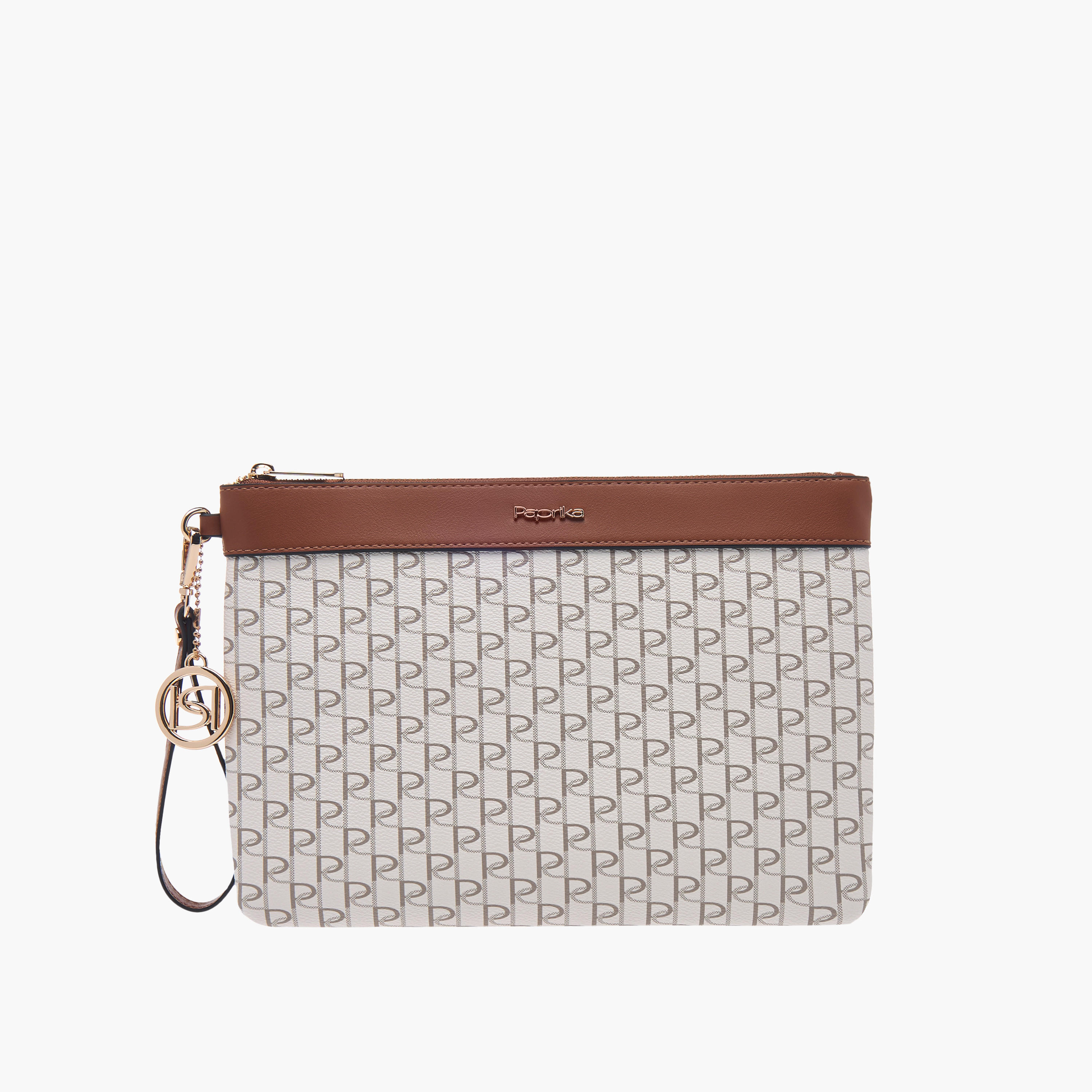 Paprika Monogram Print Clutch with Zip Closure and Wrist Loop-women-bagsandwallets-wallets-image-1