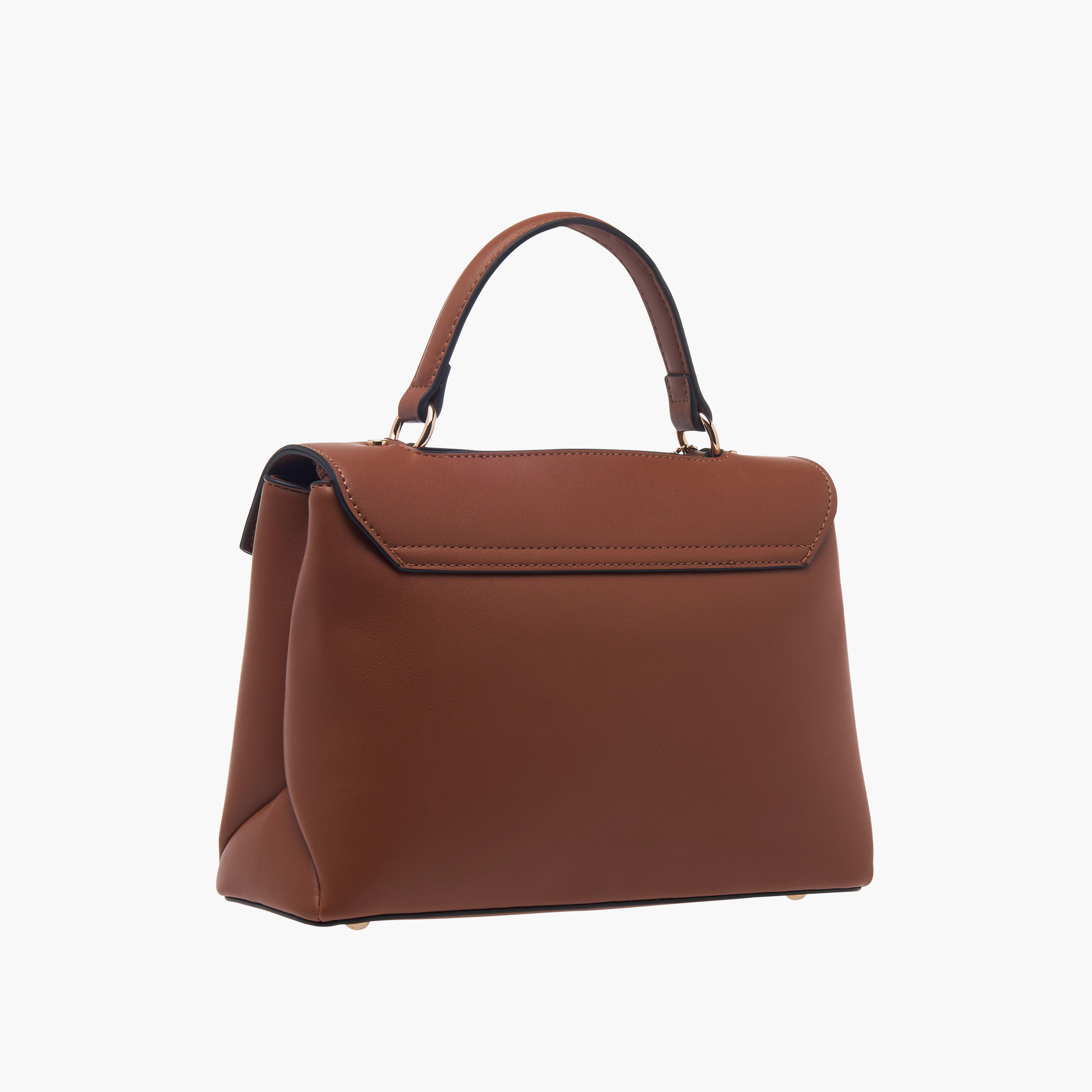 Paprika Monogram Print Satchel Bag with Grab Handle and Flap Closure-women-bagsandwallets-handbags-image-3