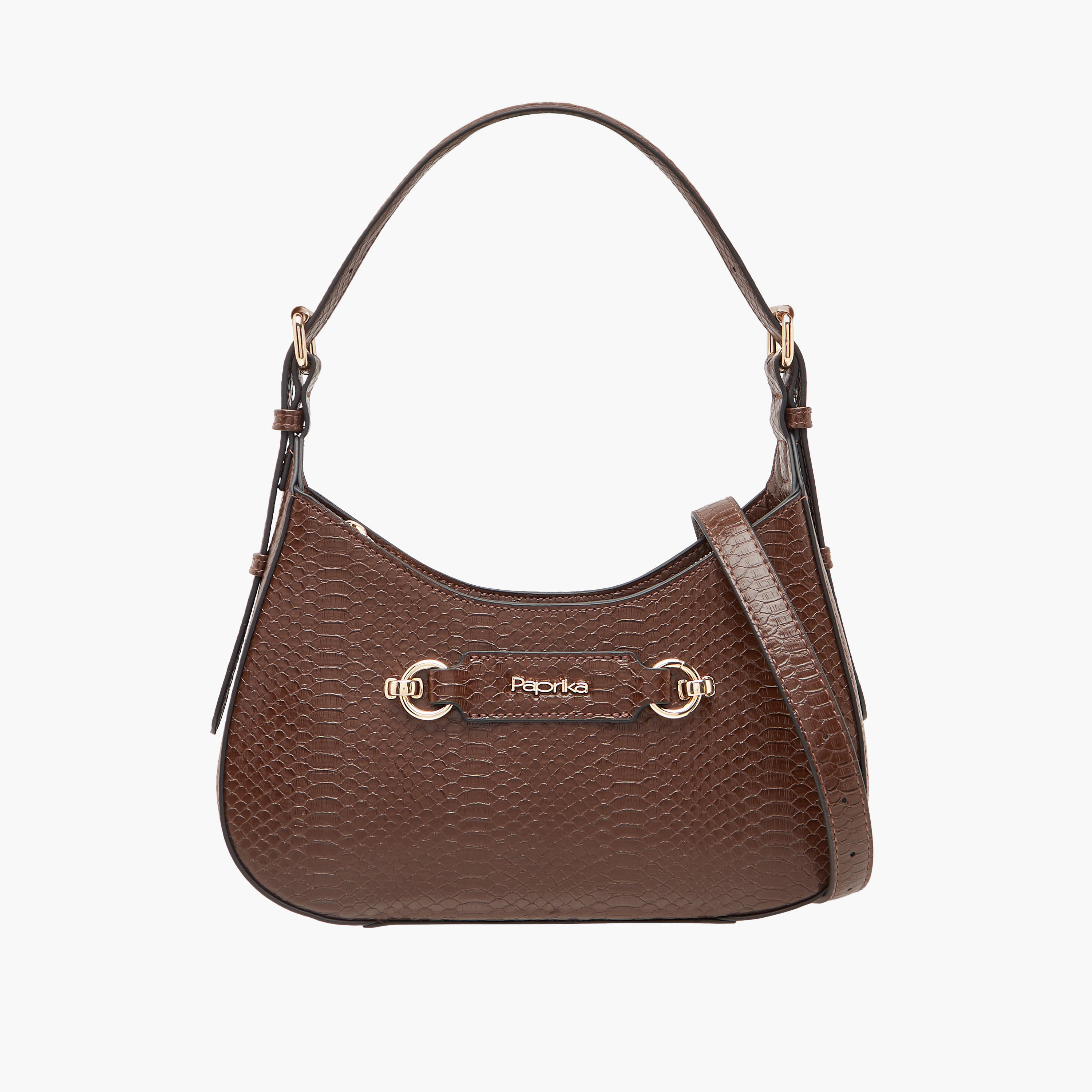 Paprika Textured Shoulder Bag with Detachable Strap and Zip Closure-women-bagsandwallets-handbags-image-1