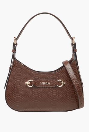 Paprika Textured Shoulder Bag with Detachable Strap and Zip Closure-women-image-1