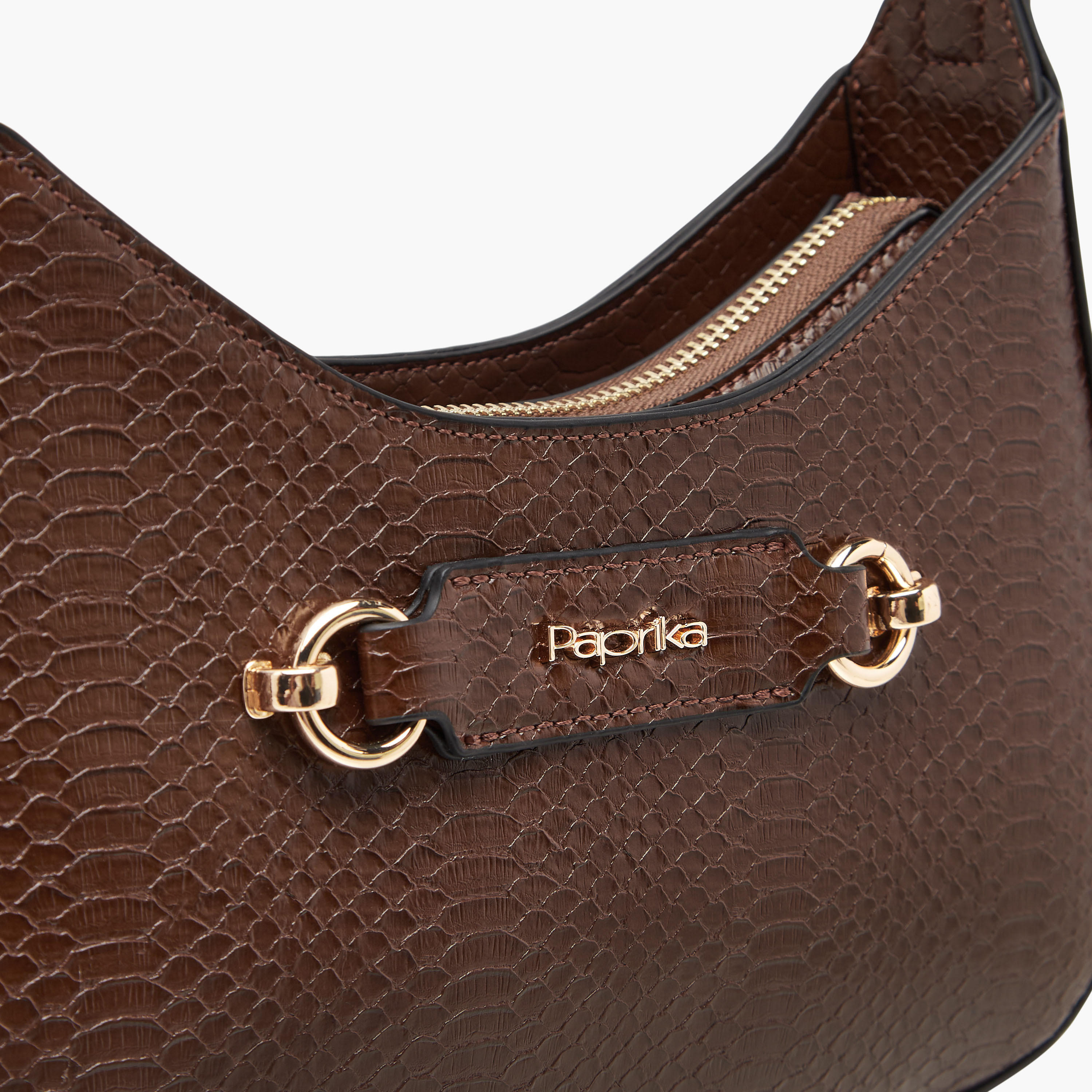 Paprika Textured Shoulder Bag with Detachable Strap and Zip Closure-women-bagsandwallets-handbags-image-4