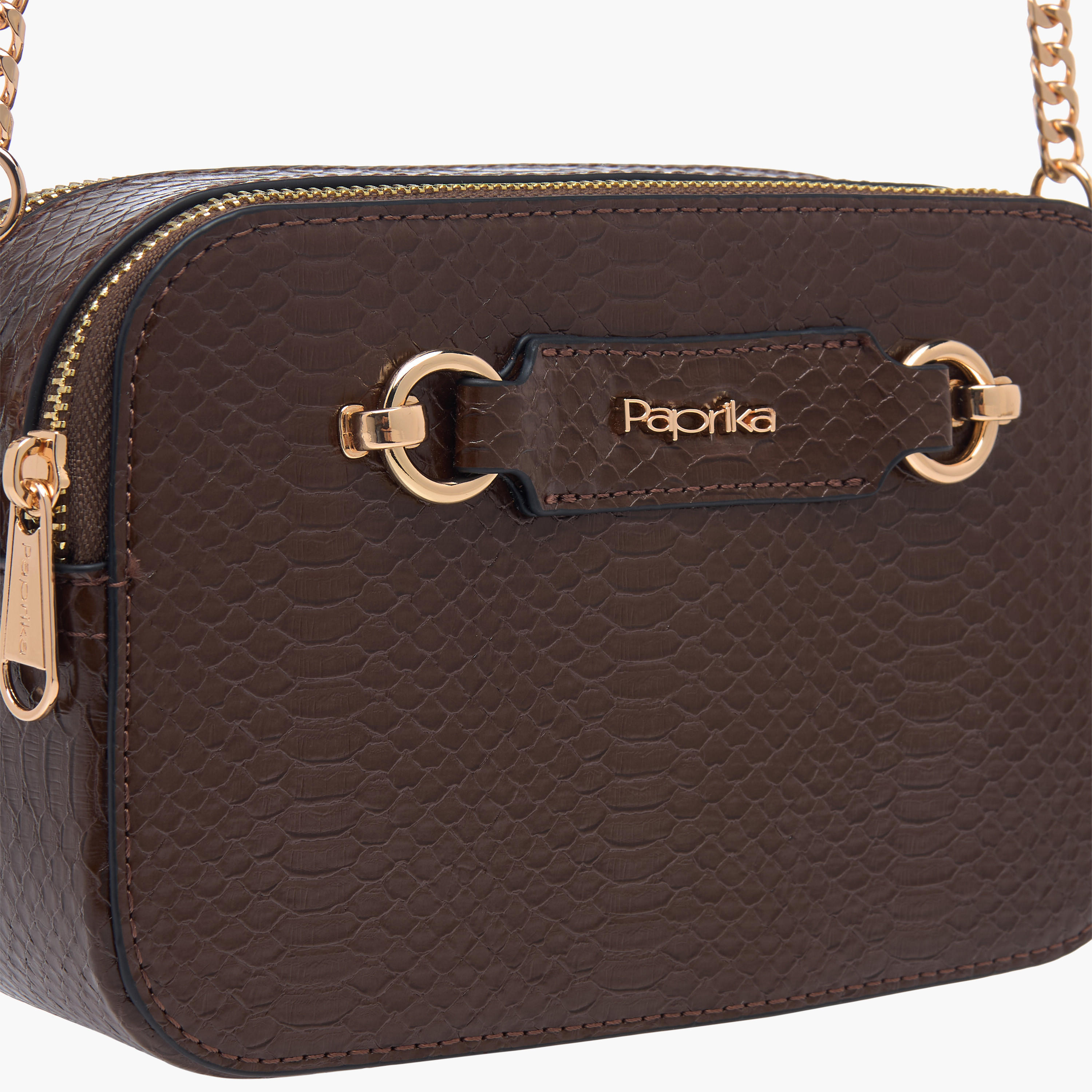 شنطة كروس بودي بارزة الملمس بحزام سلسلة وسحاب إغلاق من بابريكا-women-bagsandwallets-handbags-image-4