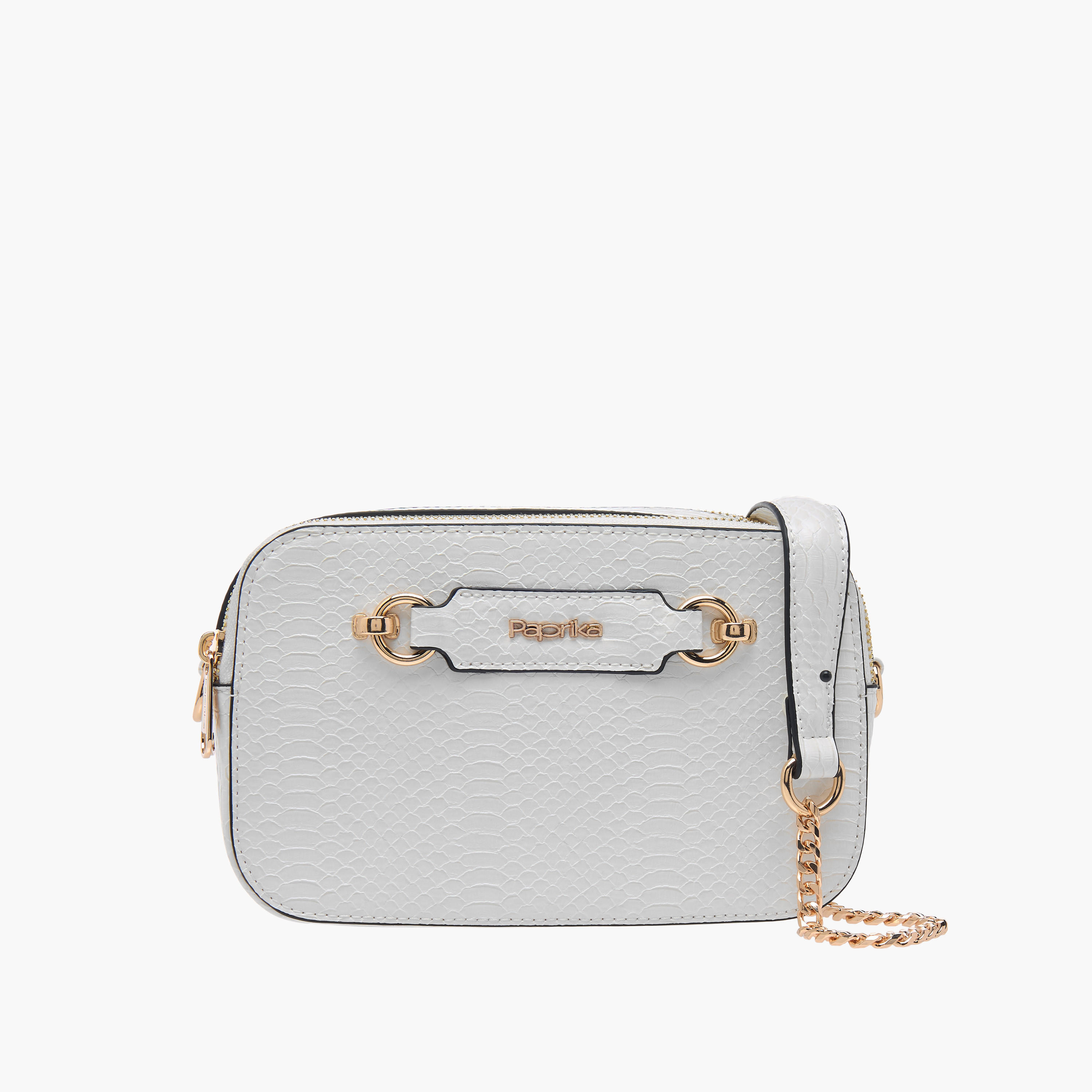 Paprika Textured Crossbody Bag with Chain Strap and Zip Closure-women-bagsandwallets-handbags-image-1
