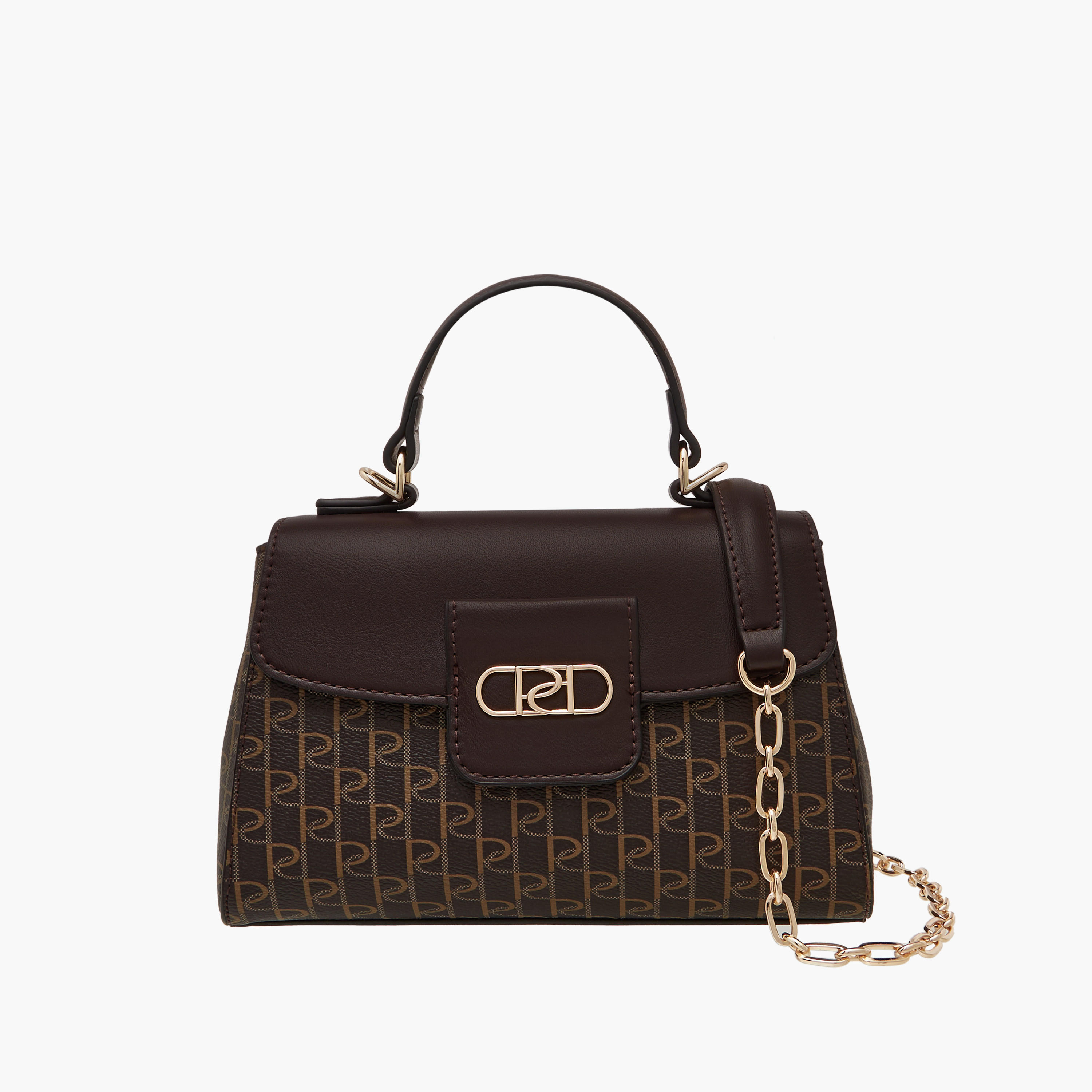 Paprika Monogram Print Satchel Bag with Chain Strap-women-bagsandwallets-handbags-image-1