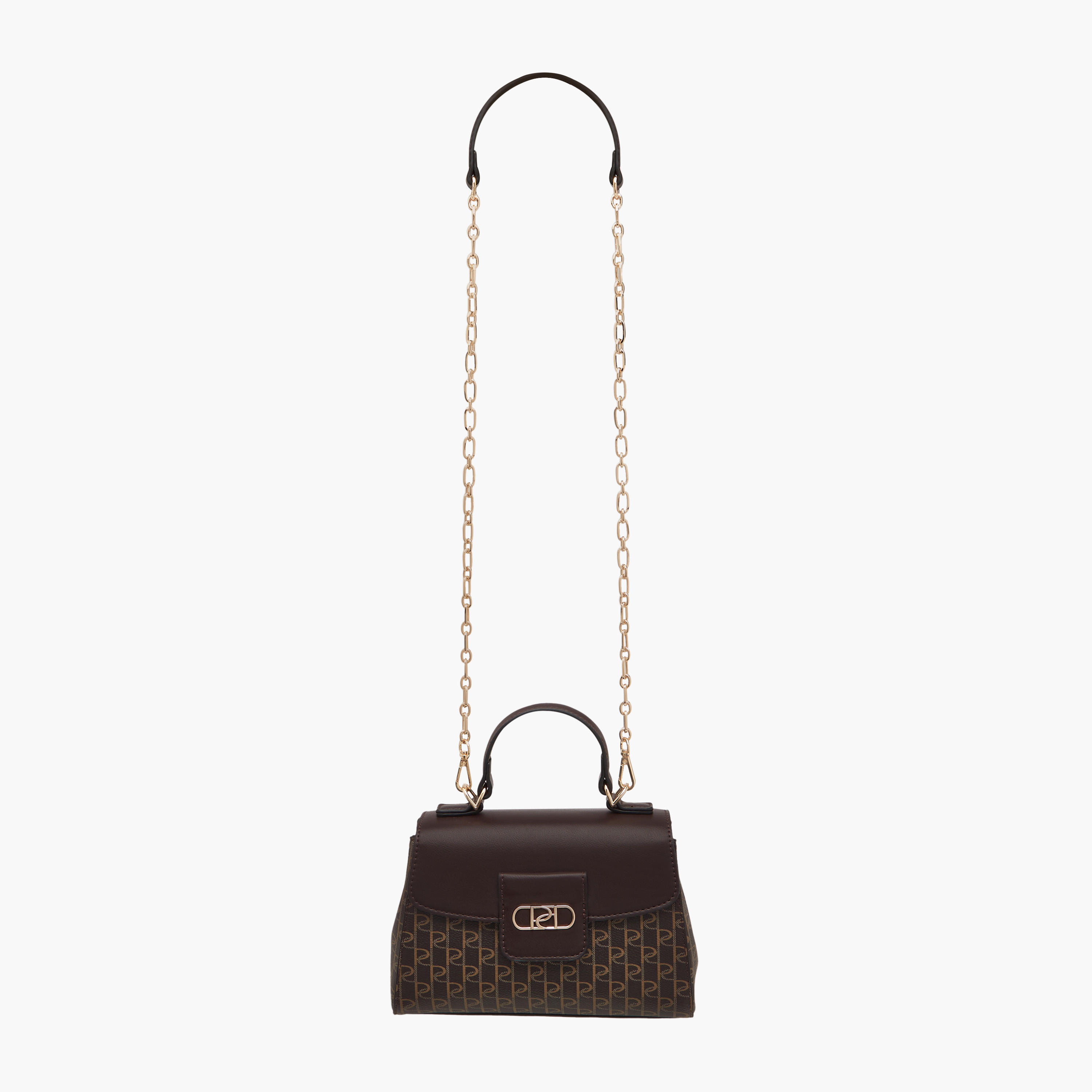 Paprika Monogram Print Satchel Bag with Chain Strap-women-bagsandwallets-handbags-image-2