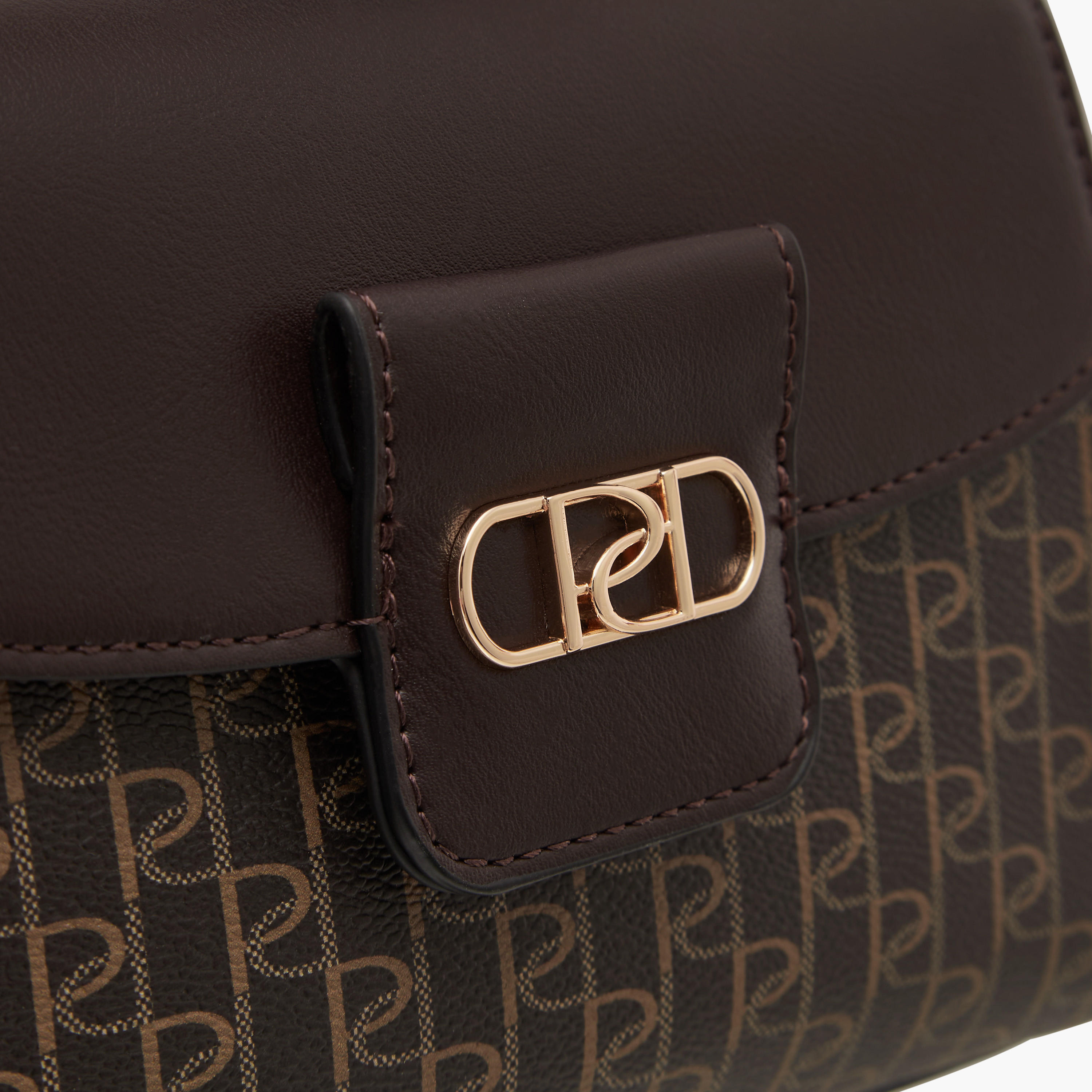Paprika Monogram Print Satchel Bag with Chain Strap-women-bagsandwallets-handbags-image-4