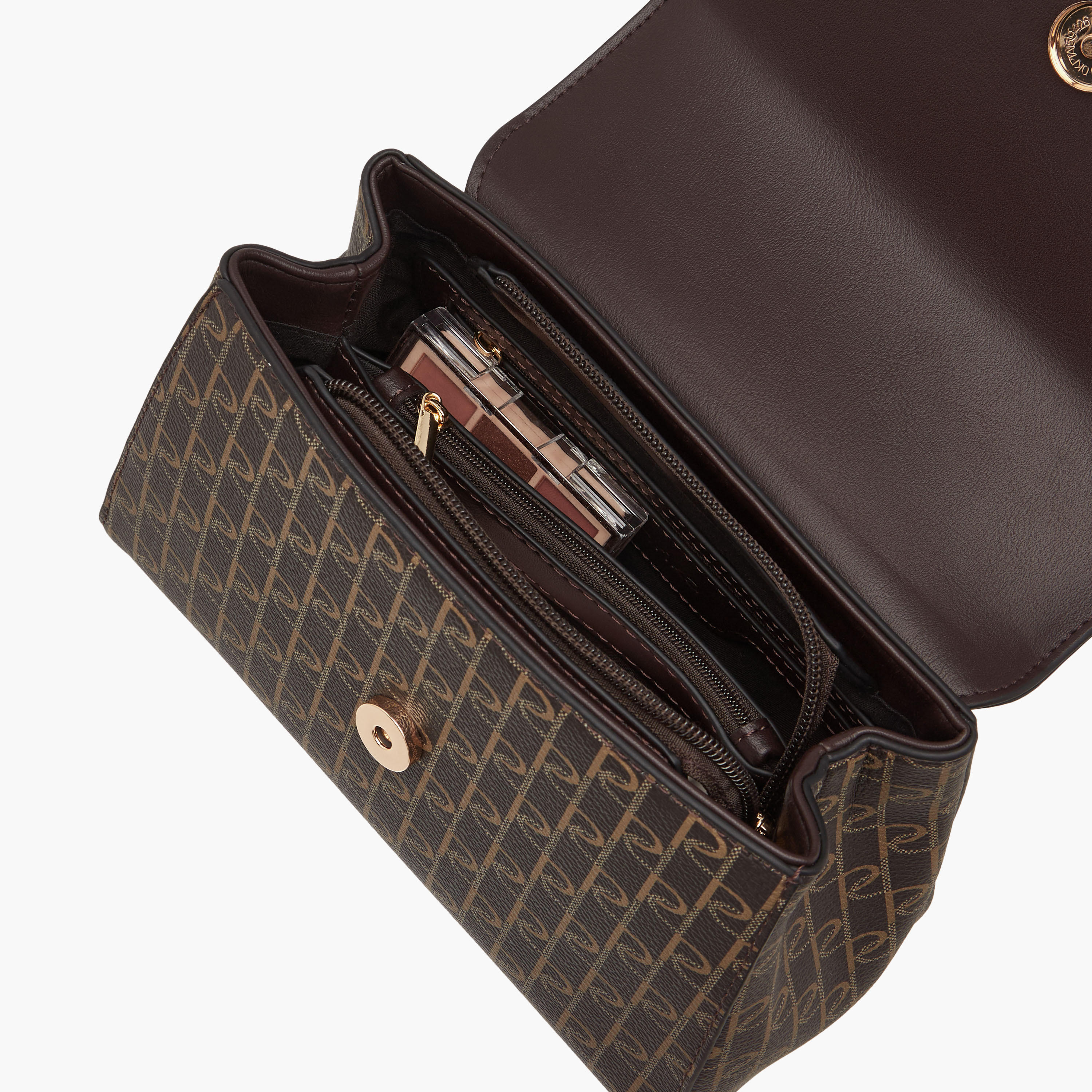 Paprika Monogram Print Satchel Bag with Chain Strap-women-bagsandwallets-handbags-image-7