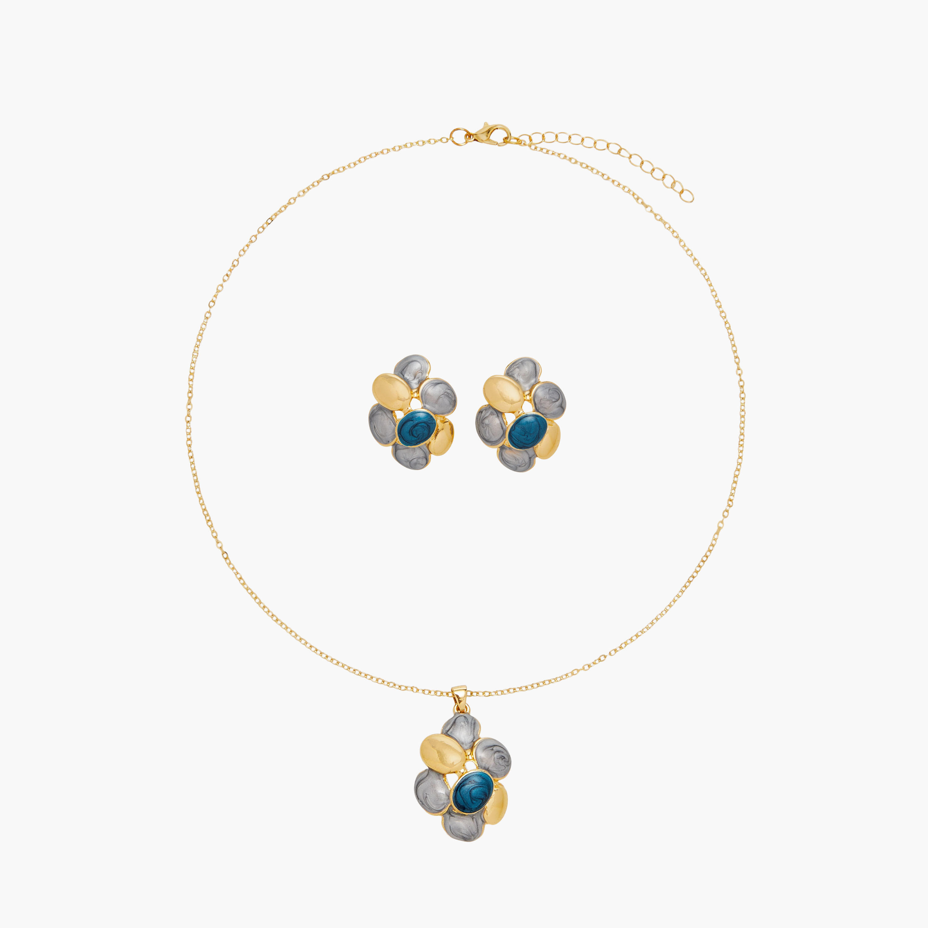 Embellished Floral Pendant Necklace and Earrings Set-women-watchesandjewellery-jewellery-jewellerysets-image-1