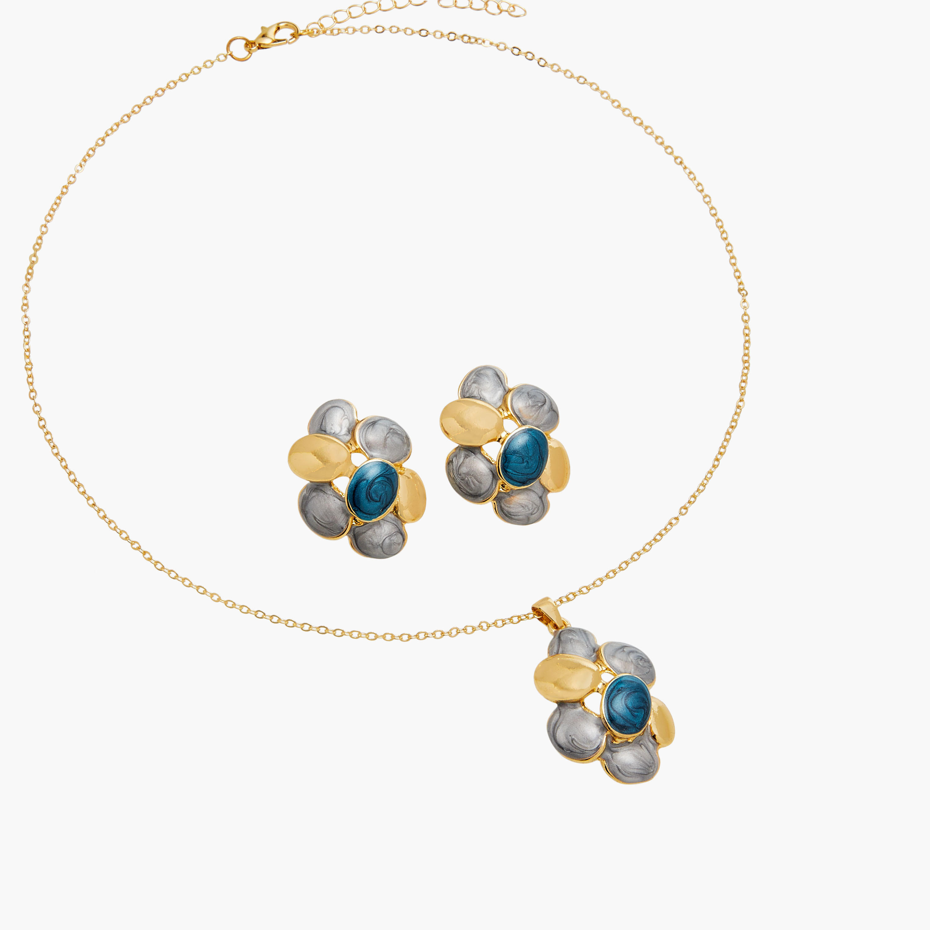 Embellished Floral Pendant Necklace and Earrings Set-women-watchesandjewellery-jewellery-jewellerysets-image-3