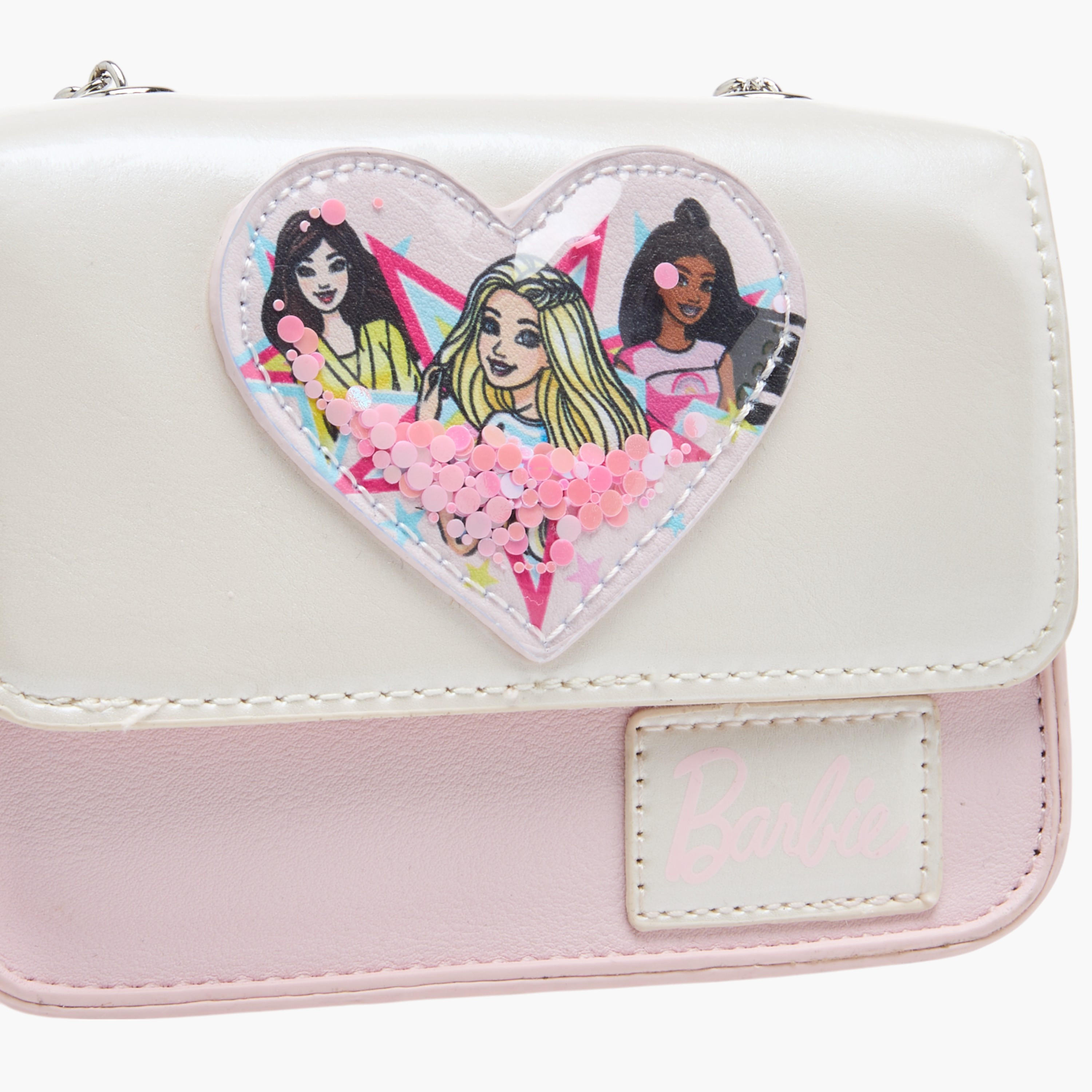 Barbie Heart Accent Crossbody Bag with Chain Accented Strap and Flap Closure-girls-accessories-bags-image-4