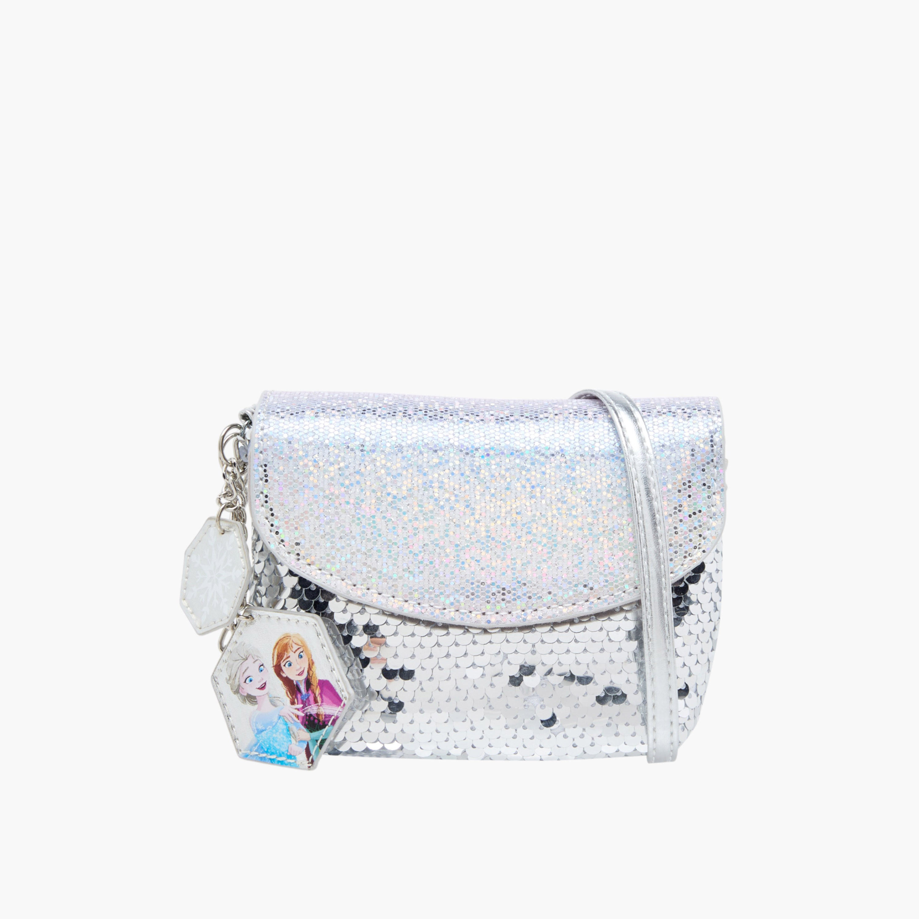 Disney Elsa and Anna Print Sequin Embellished Crossbody bag with Flap Closure-girls-accessories-bags-image-1