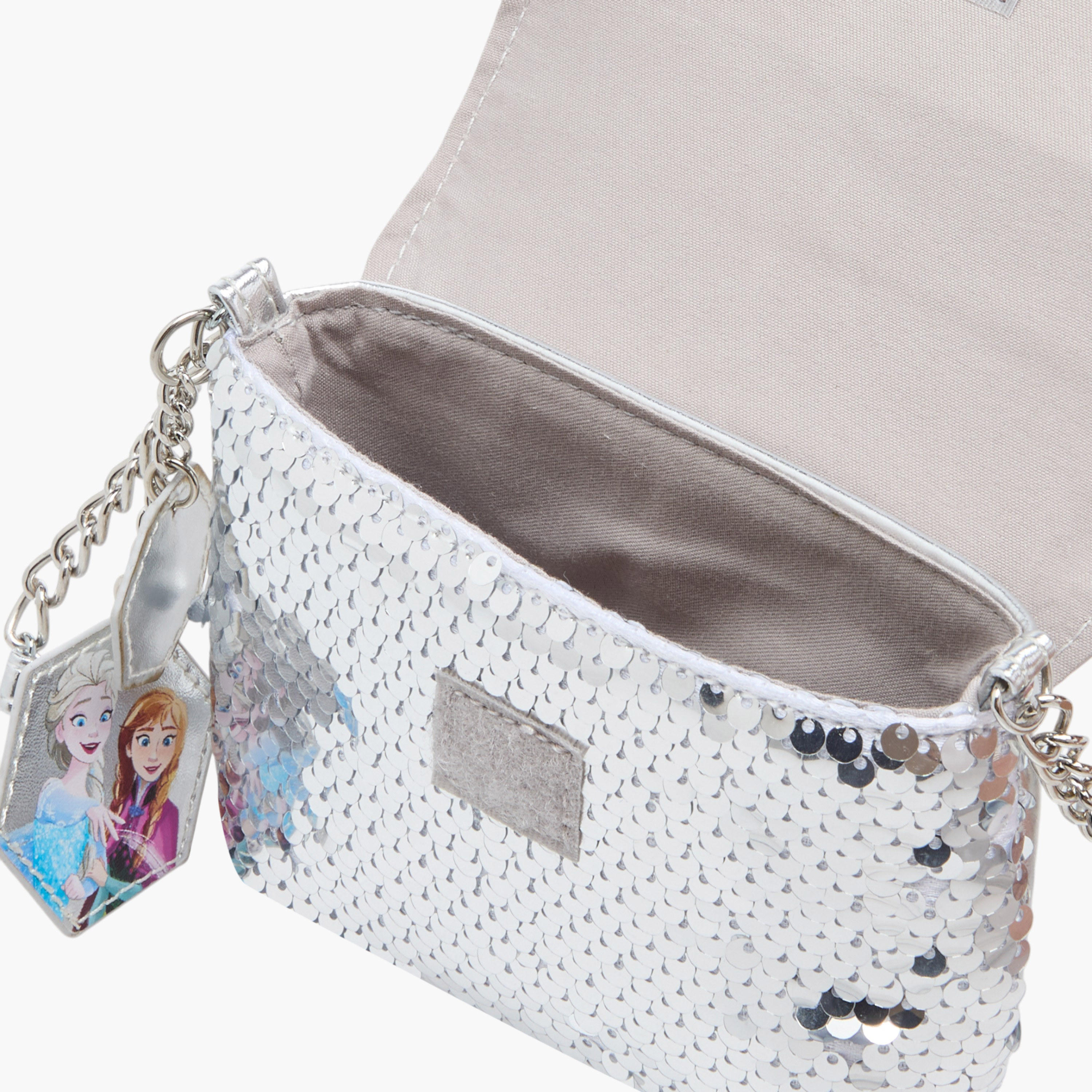 Disney Elsa and Anna Print Sequin Embellished Crossbody bag with Flap Closure-girls-accessories-bags-image-7