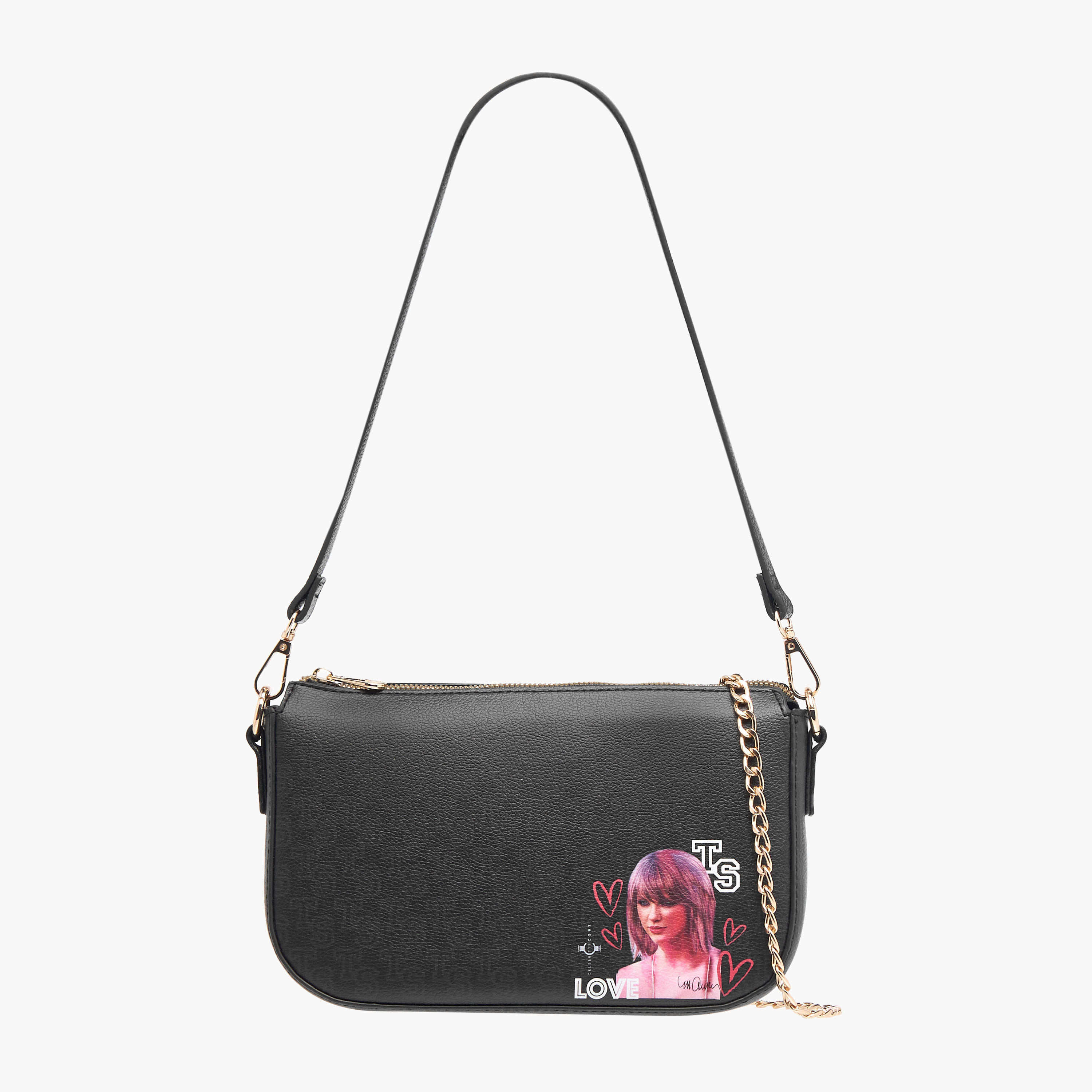 Sasha Taylor Swift Print Shoulder Bag with Detachable Strap and Zip Closure-women-bagsandwallets-handbags-image-1