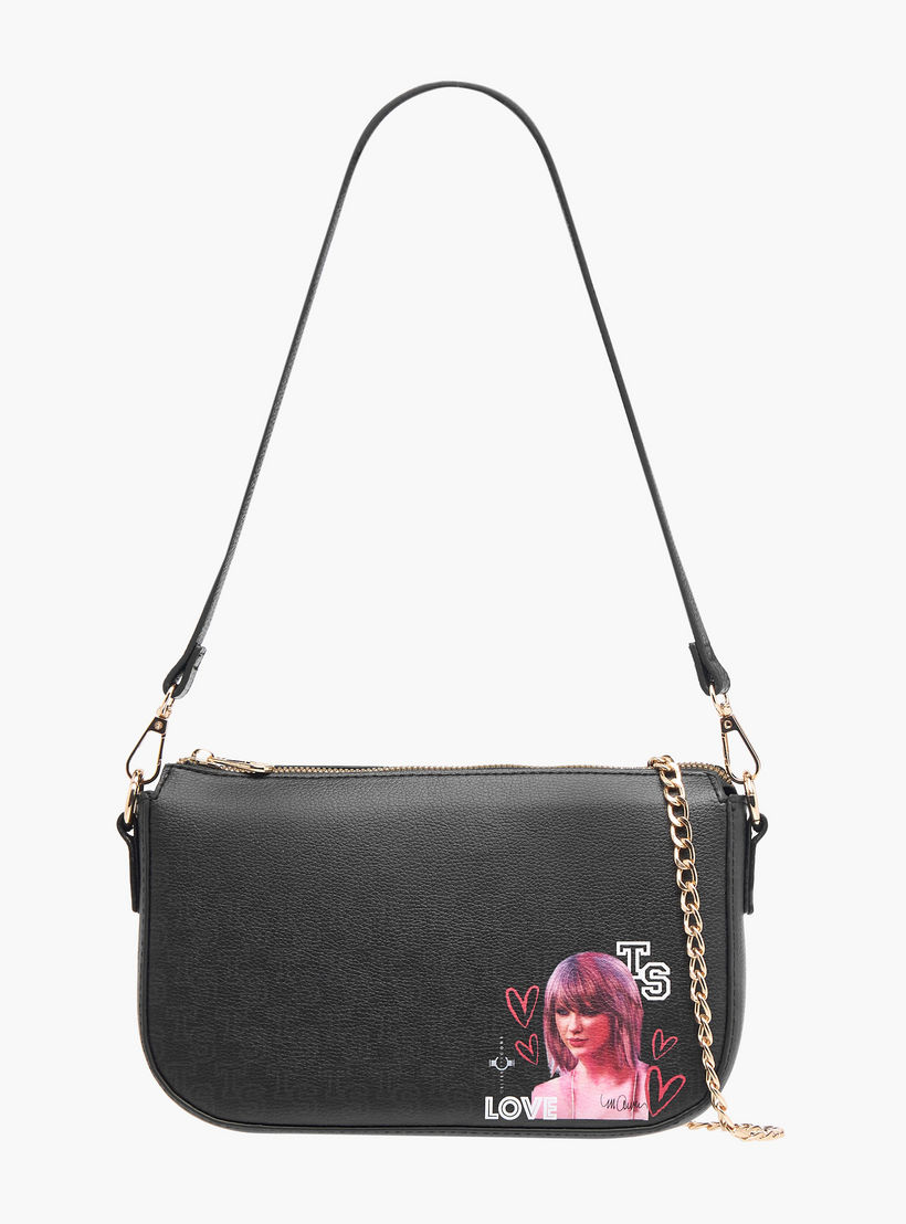 Sasha Taylor Swift Print Shoulder Bag with Detachable Strap and Zip Closure-women-bagsandwallets-handbags-image-1