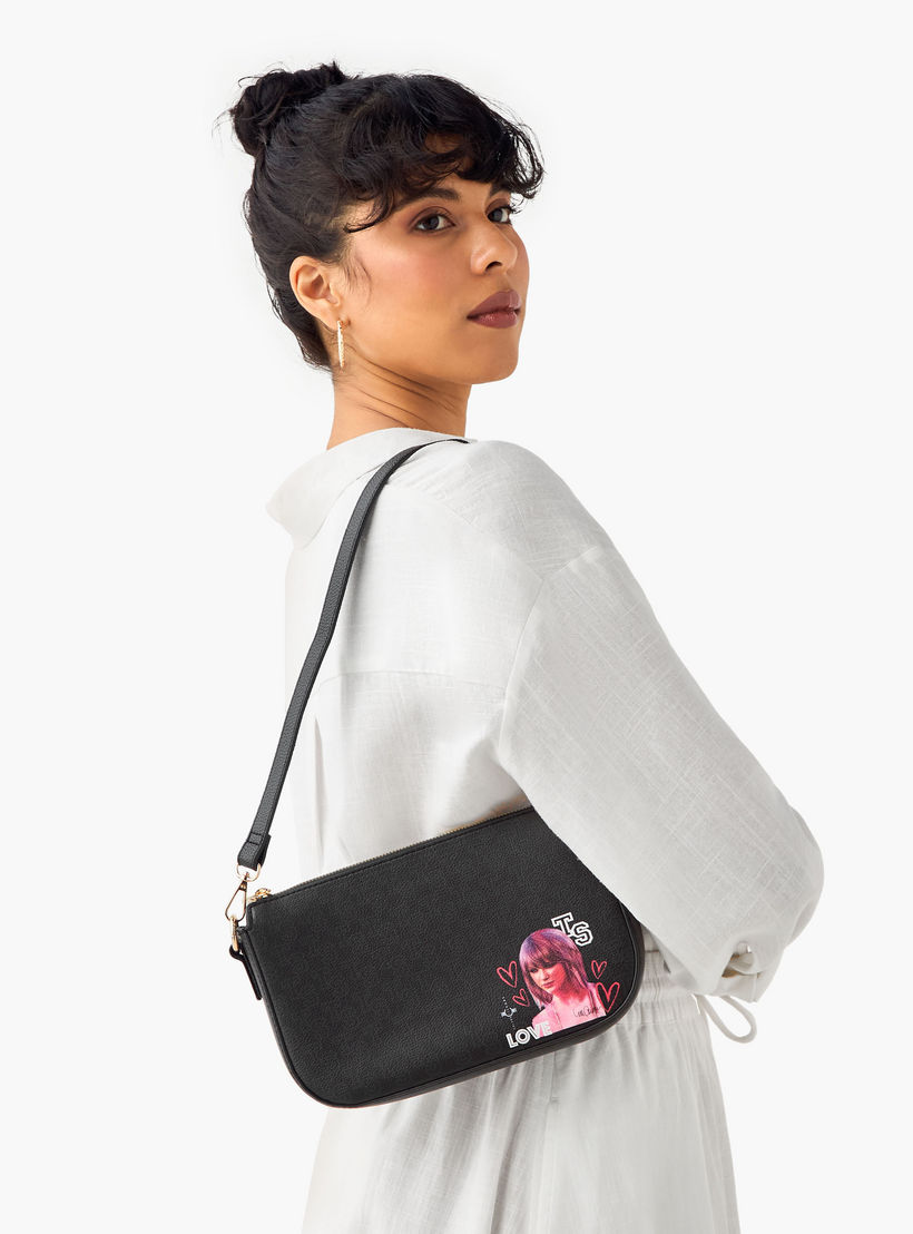 Sasha Taylor Swift Print Shoulder Bag with Detachable Strap and Zip Closure-women-bagsandwallets-handbags-image-2