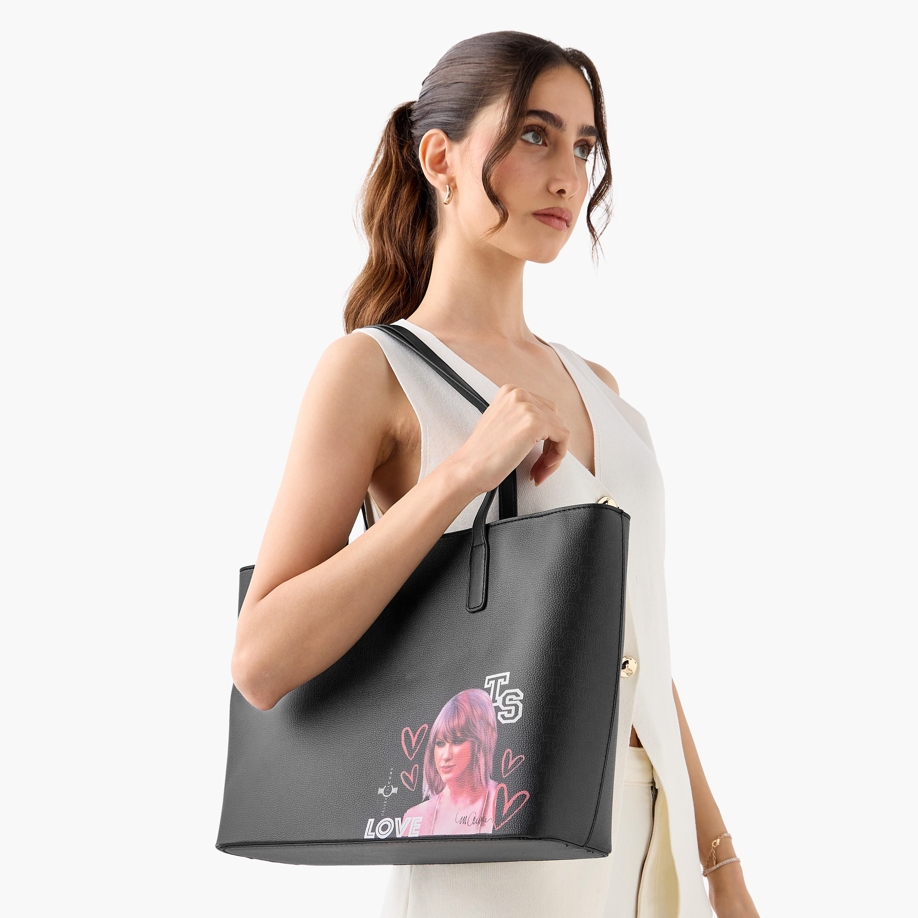 Sasha Celebrity Icons Taylor Swift Print Tote Bag with Double Handles and Pouch-women-bagsandwallets-handbags-image-2