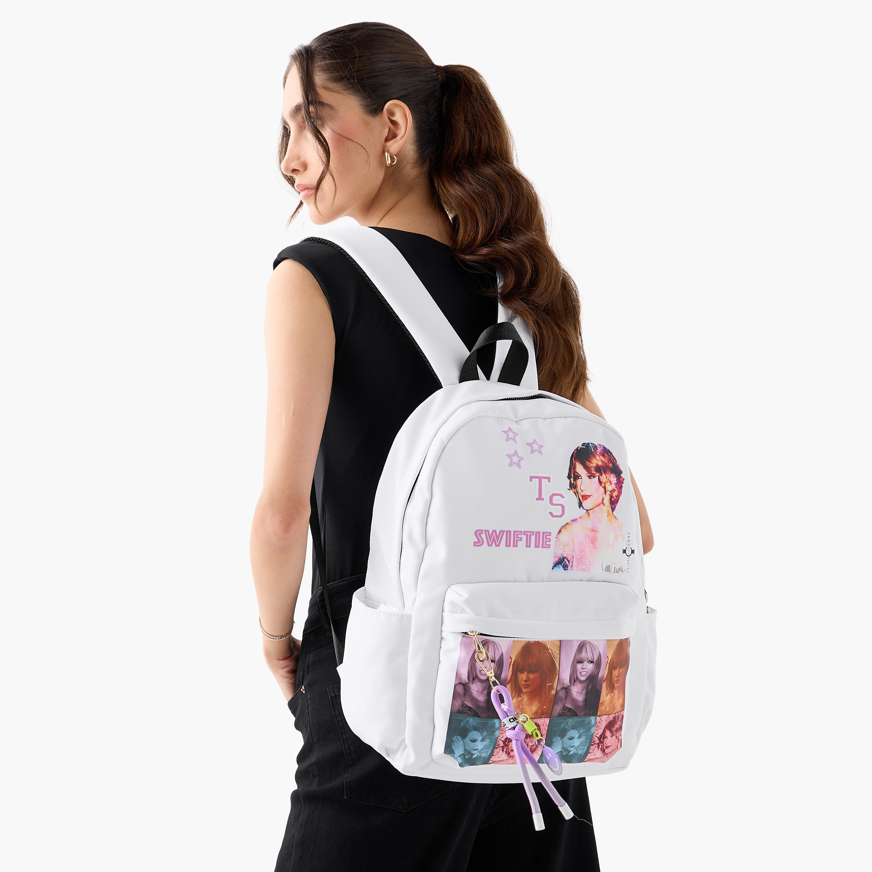 Sasha Taylor Swift Print Backpack with Zip Closure and Laptop Compartment-women-bagsandwallets-backpacks-image-2