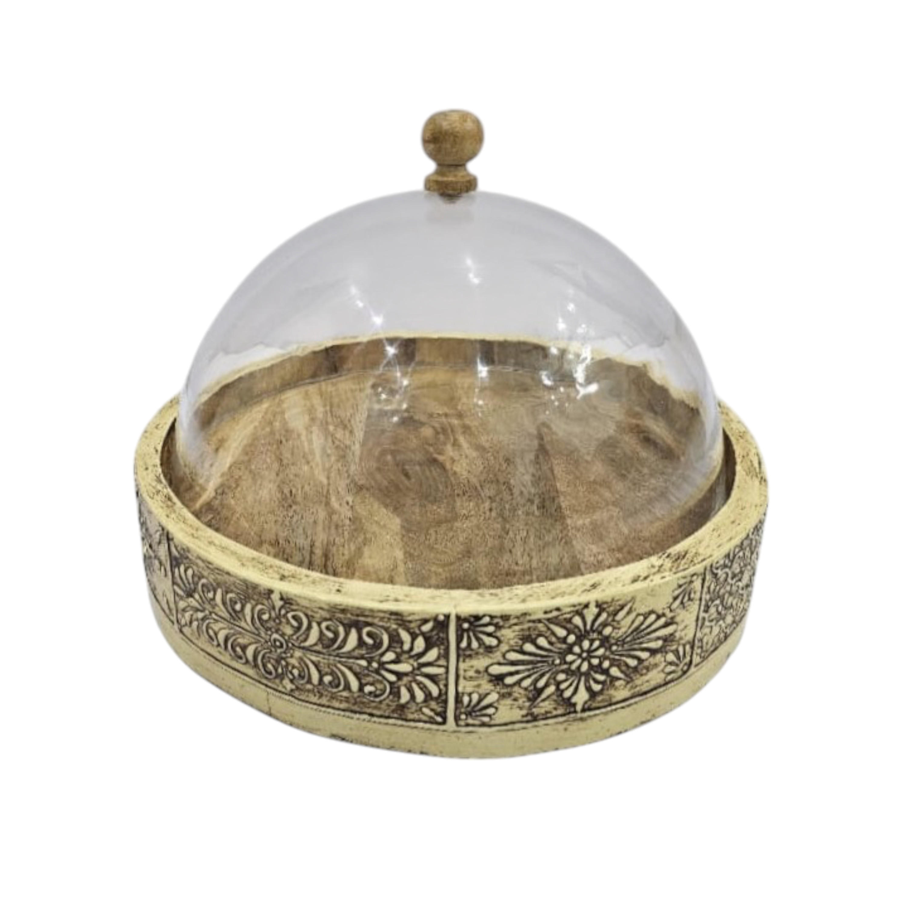 صينية خشب مستديرة مع غطاء وتفاصيل مرسومة من لايف ستايل - 36 سم-household-dining-serveware-servingtrays-image-1
