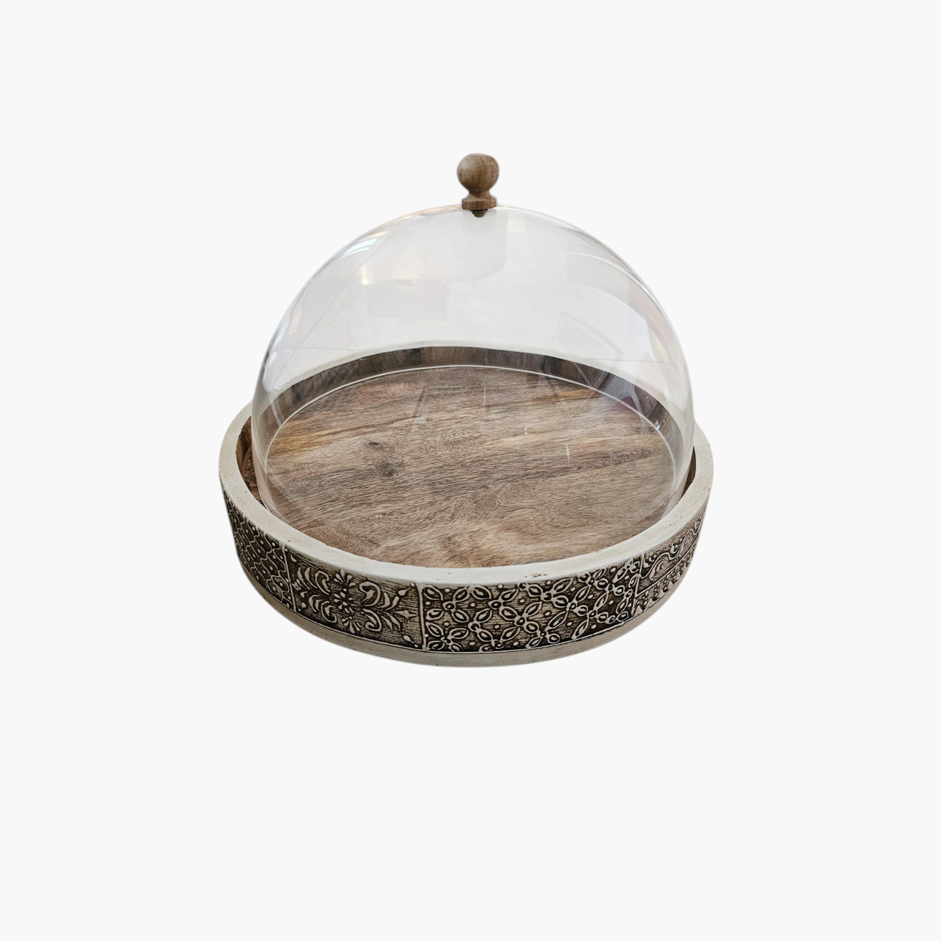 Crafted by Lifestyle Round Wooden Tray with Lid and Carved Detail - 14 cms-household-dining-serveware-servingtrays-image-1