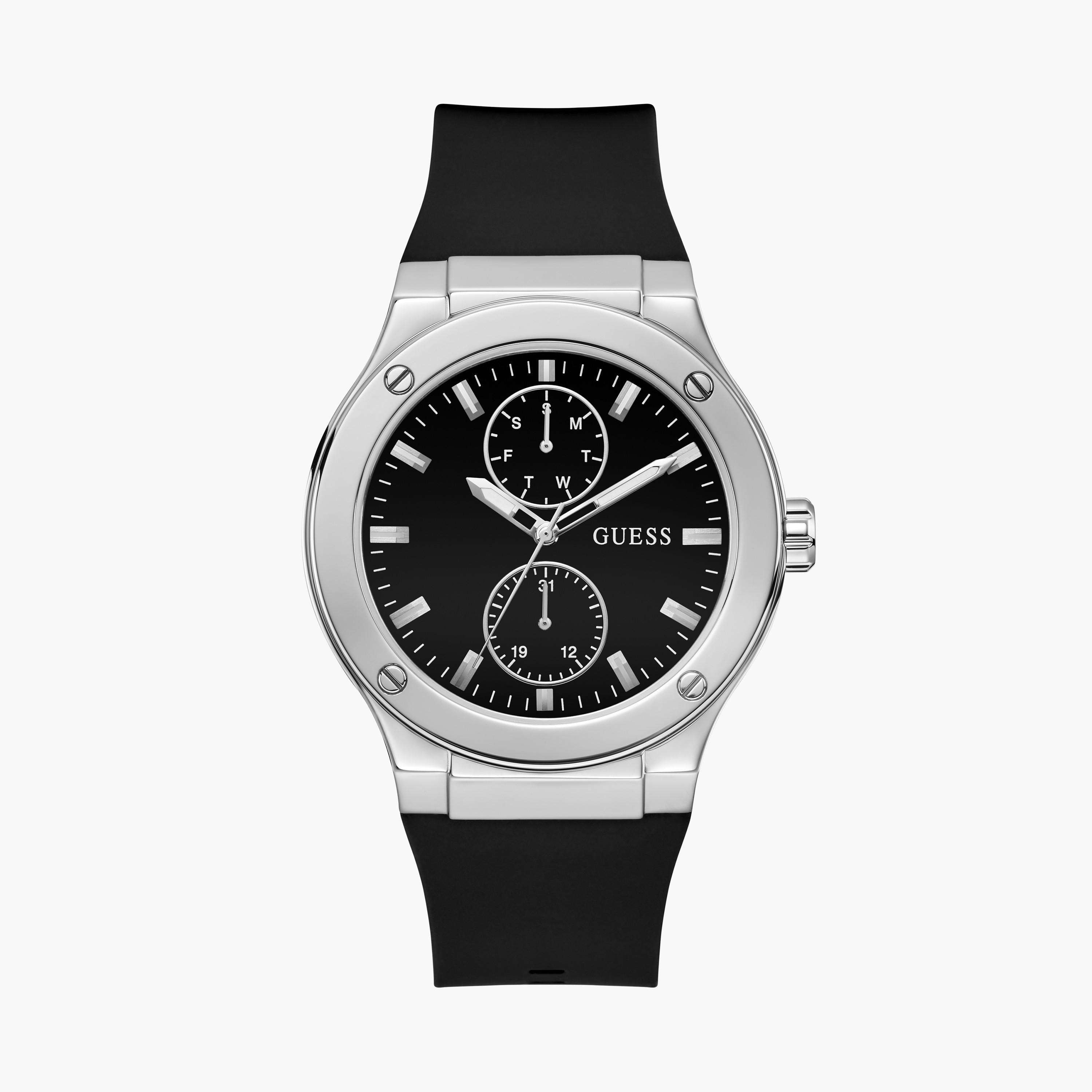 Guess Men's 45 MM Black Chronograph Silicone Strap Watch | GW0491G3-men-watchesandjewellery-watches-image-1