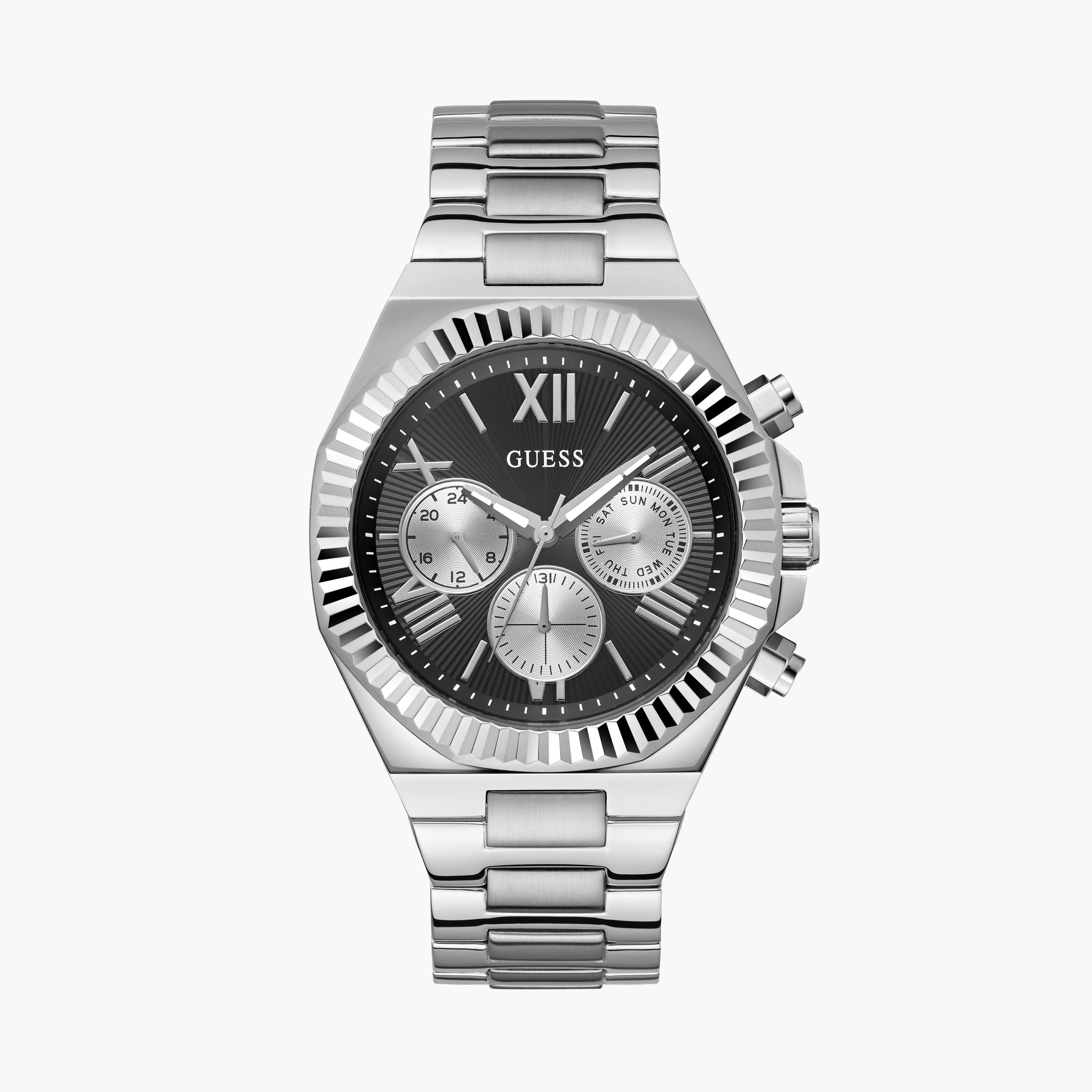 Guess Men's 44 MM Silver Chronograph Metal Strap Watch | GW0703G1-men-watchesandjewellery-watches-image-1