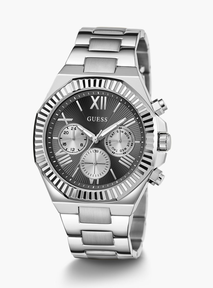 Guess Men's 44 MM Silver Chronograph Metal Strap Watch | GW0703G1-men-watchesandjewellery-watches-image-2