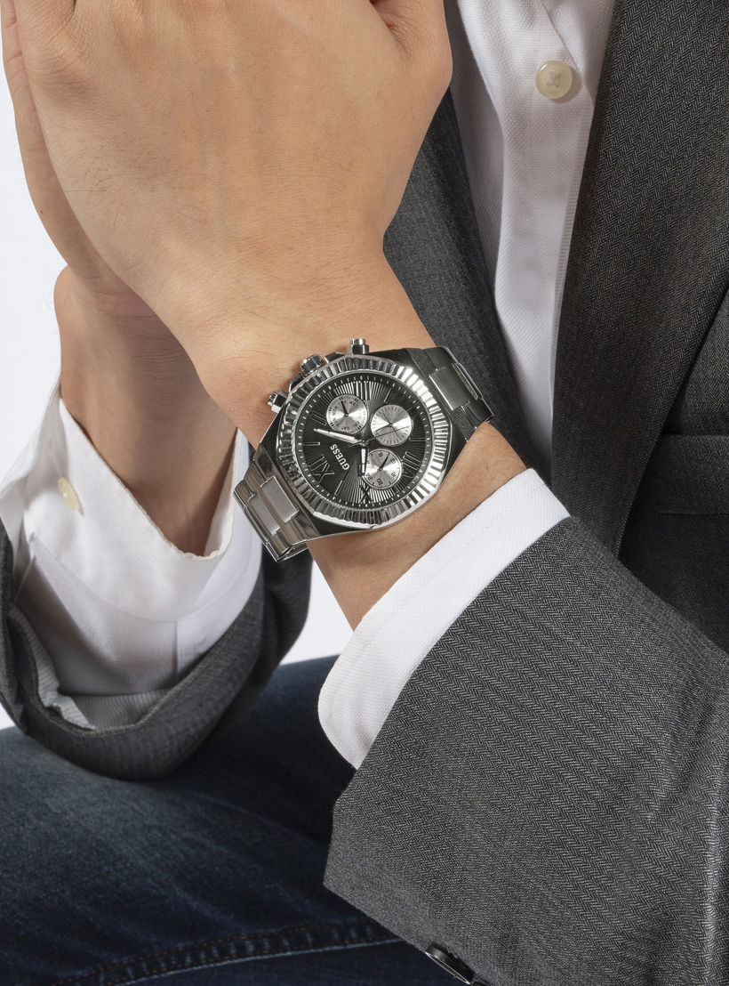 Guess Men's 44 MM Silver Chronograph Metal Strap Watch | GW0703G1-men-watchesandjewellery-watches-image-6