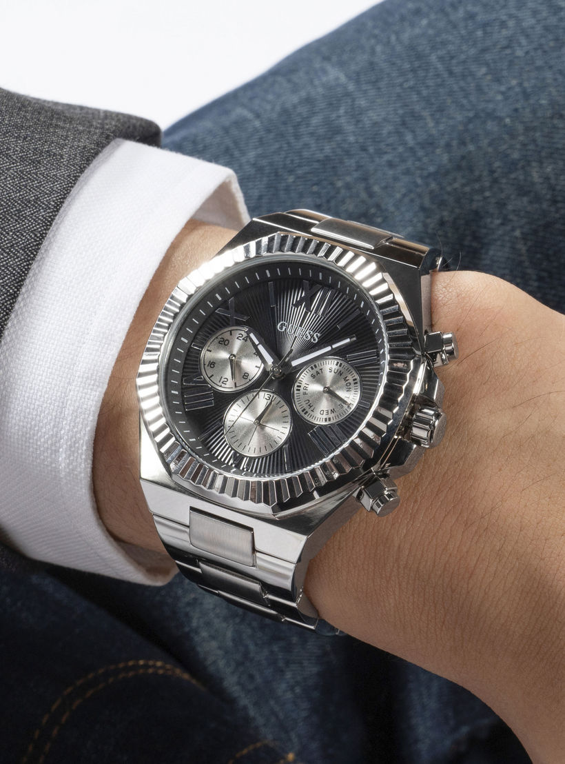 Guess Men's 44 MM Silver Chronograph Metal Strap Watch | GW0703G1-men-watchesandjewellery-watches-image-7