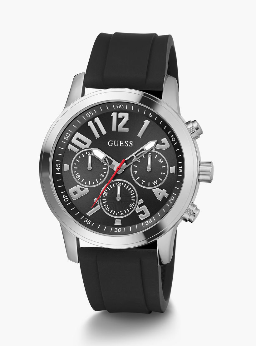 Guess Men's 44 MM Black Chronograph Silicone Strap Watch | GW0708G1-men-watchesandjewellery-watches-image-2