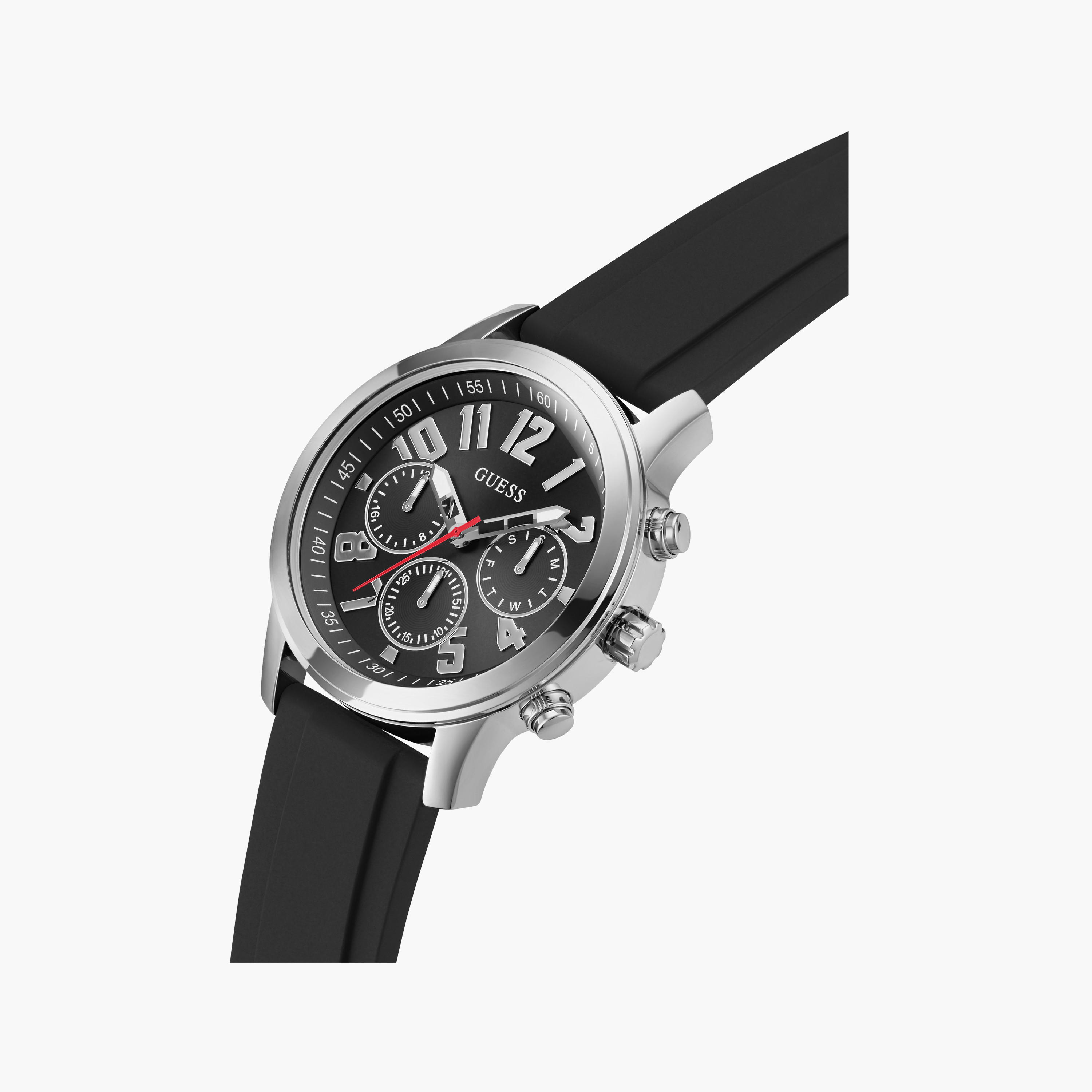 Guess Men's 44 MM Black Chronograph Silicone Strap Watch | GW0708G1-men-watchesandjewellery-watches-image-4