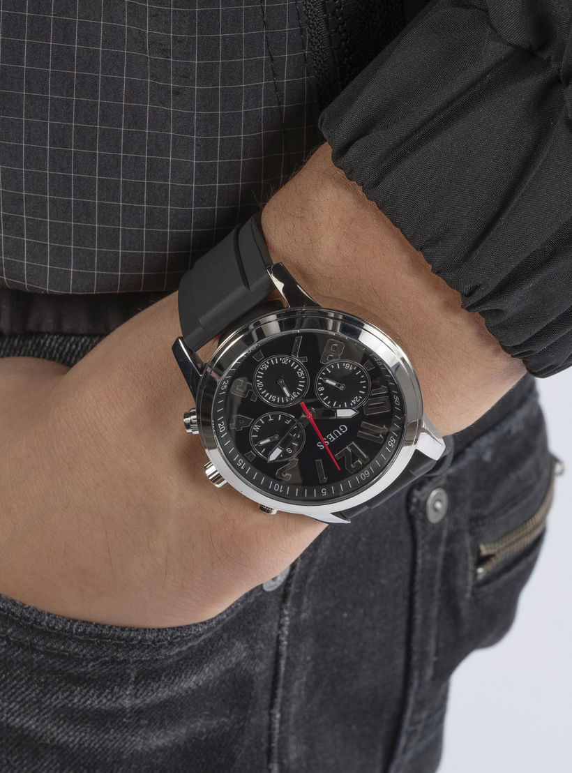 Guess Men's 44 MM Black Chronograph Silicone Strap Watch | GW0708G1-men-watchesandjewellery-watches-image-6