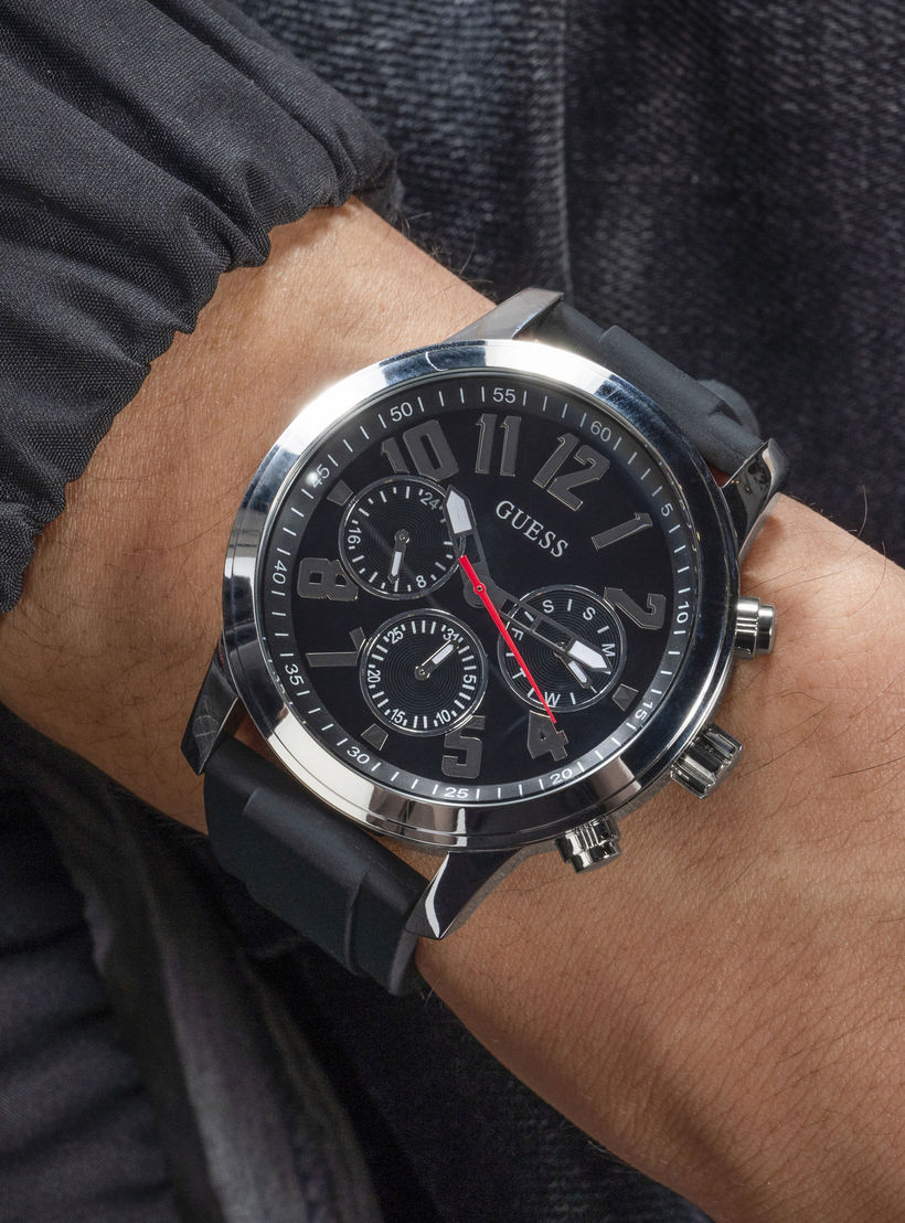 Guess Men's 44 MM Black Chronograph Silicone Strap Watch | GW0708G1-men-watchesandjewellery-watches-image-7