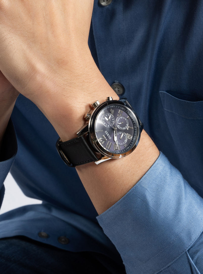 Guess Men's 44 MM Black Chronograph Leather Strap Watch | GW0709G1-men-watchesandjewellery-watches-image-6