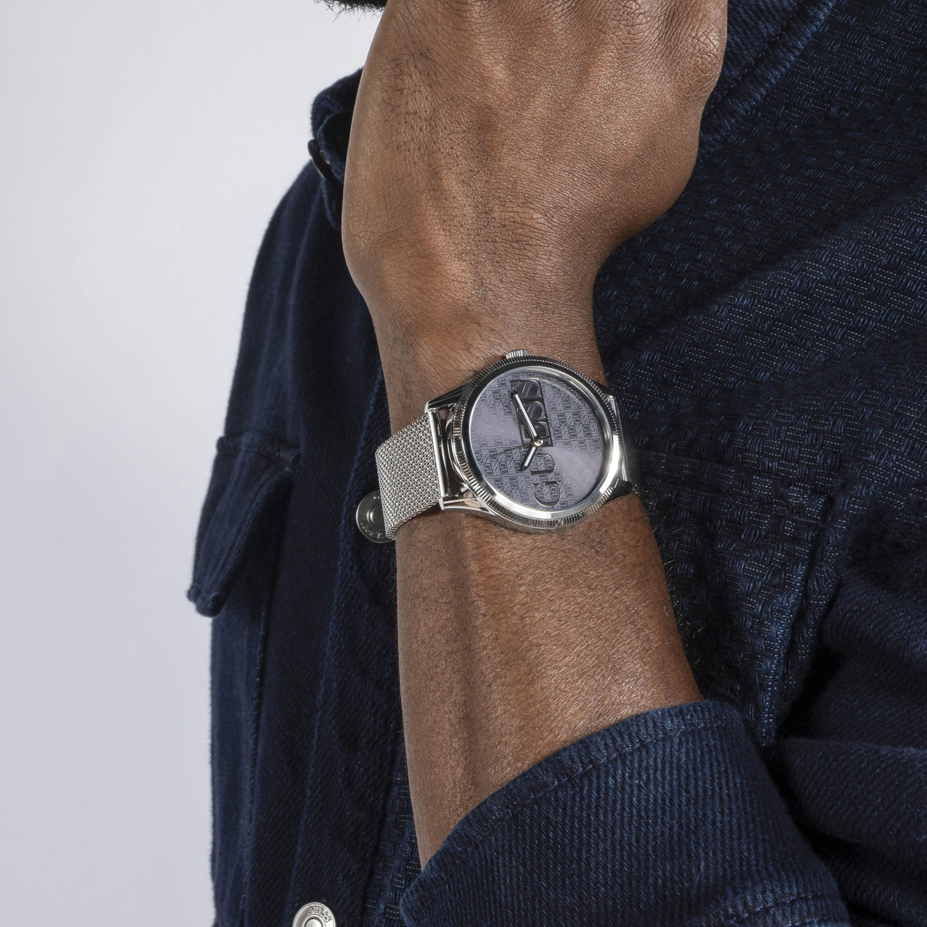 Guess Men's 44 MM Silver Analog Mesh Strap Watch | GW0710G1-men-watchesandjewellery-watches-image-6