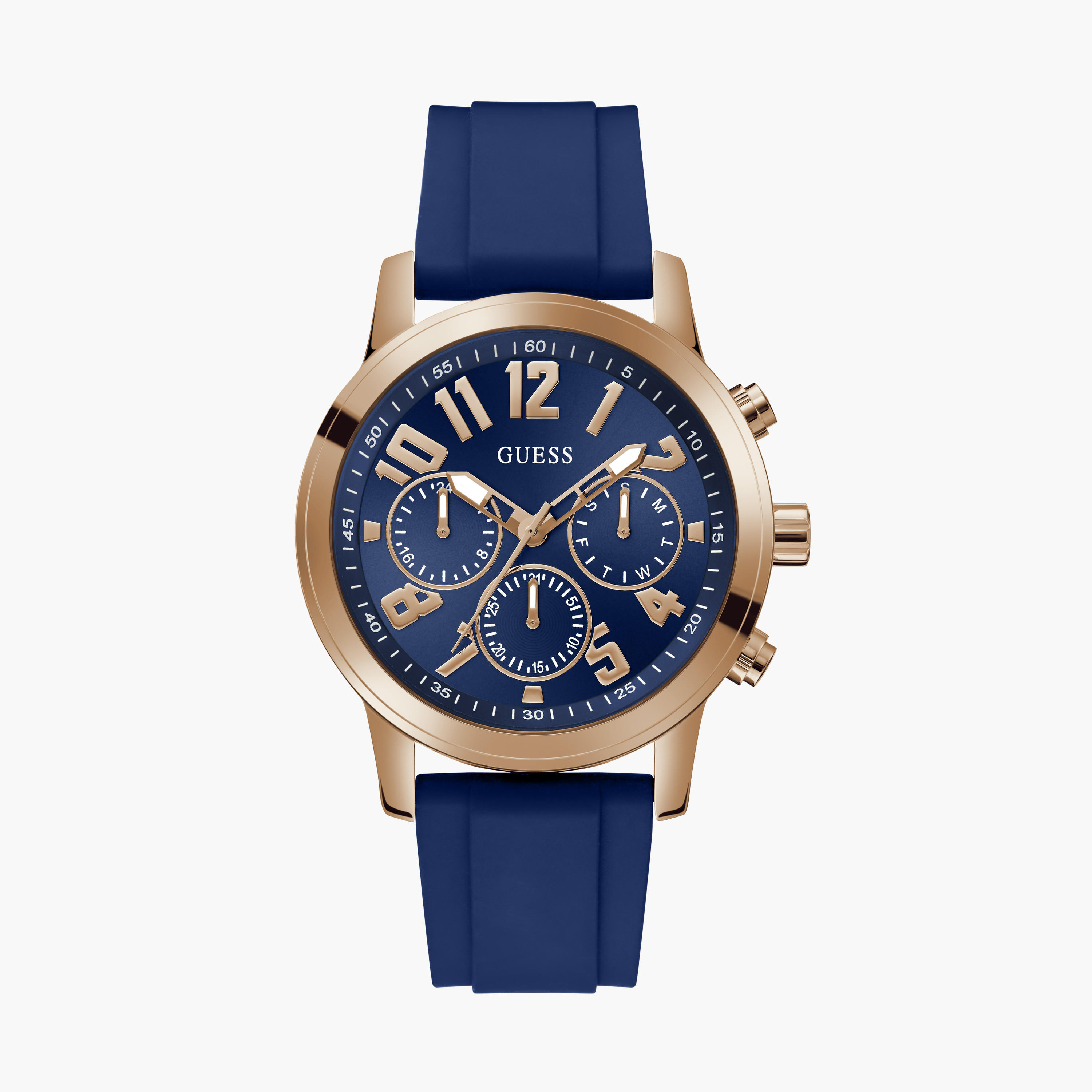 Guess Men's 44 MM Blue Chronograph Silicone Strap Watch | GW0708G3-men-watchesandjewellery-watches-image-1