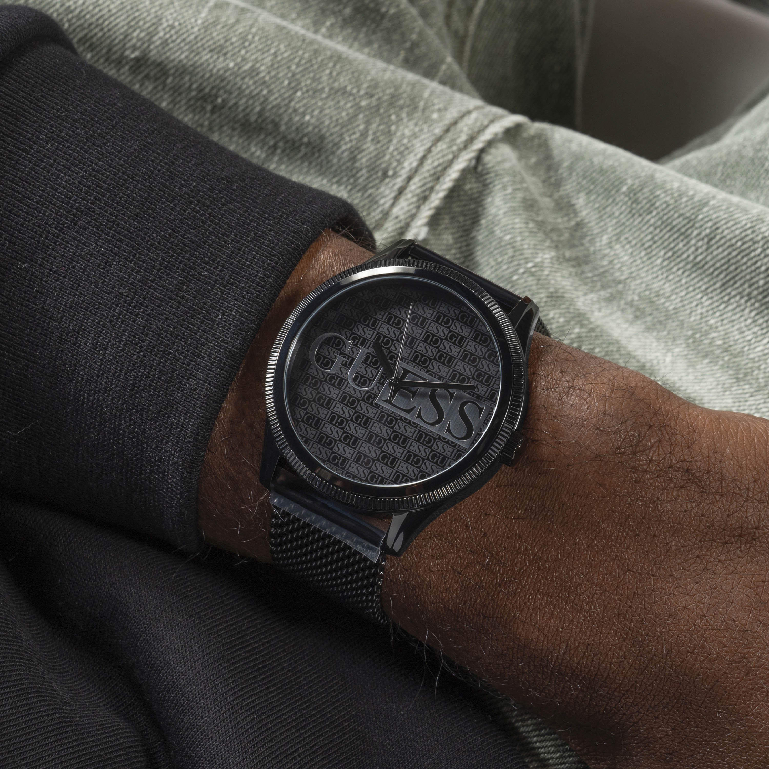 Guess Men's 44 MM Black Analog Mesh Strap Watch | GW0710G3-men-watchesandjewellery-watches-image-7