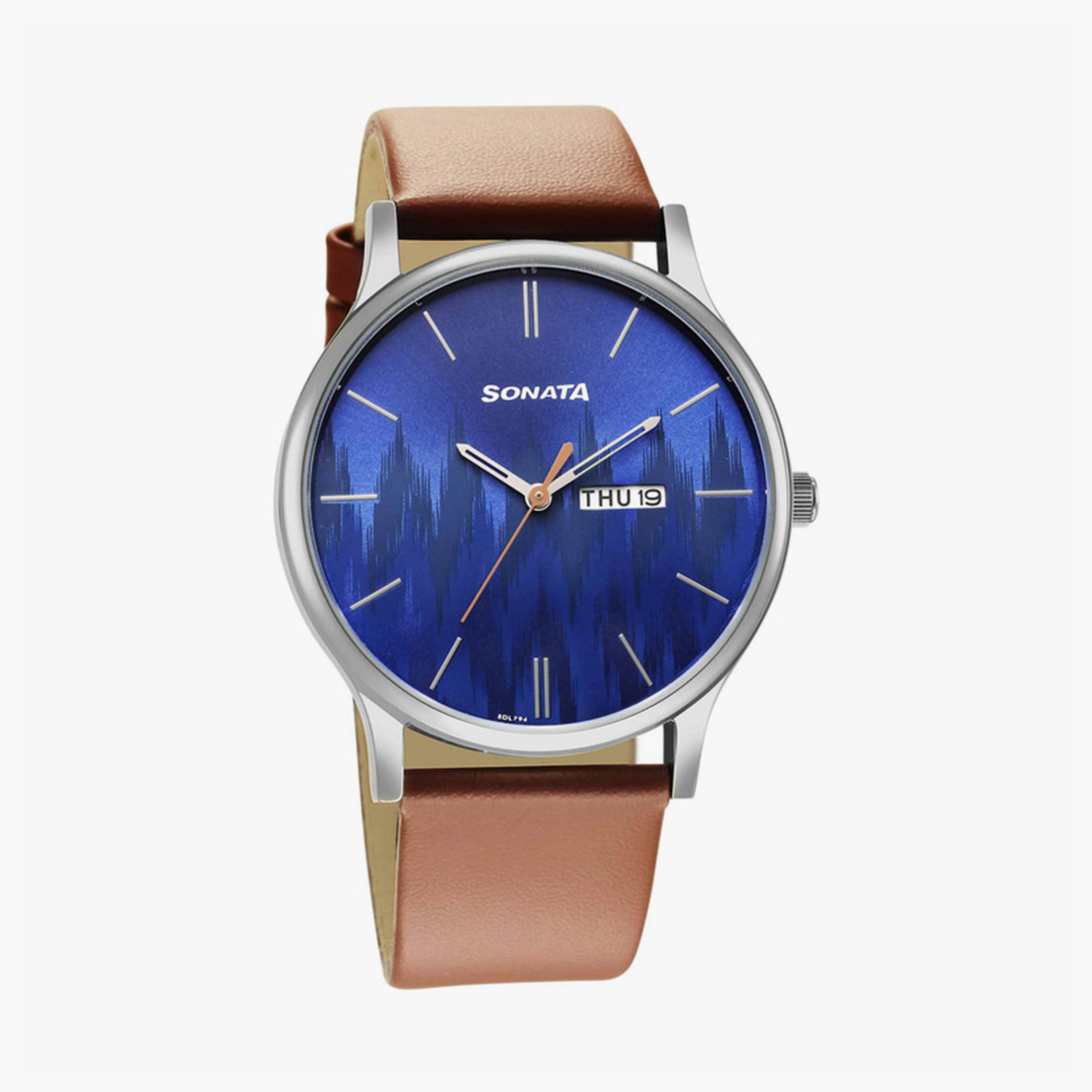 سوناتا- ساعة رجالية تناظرية سوار جلدي بني 42 مم-men-watchesandjewellery-watches-image-1